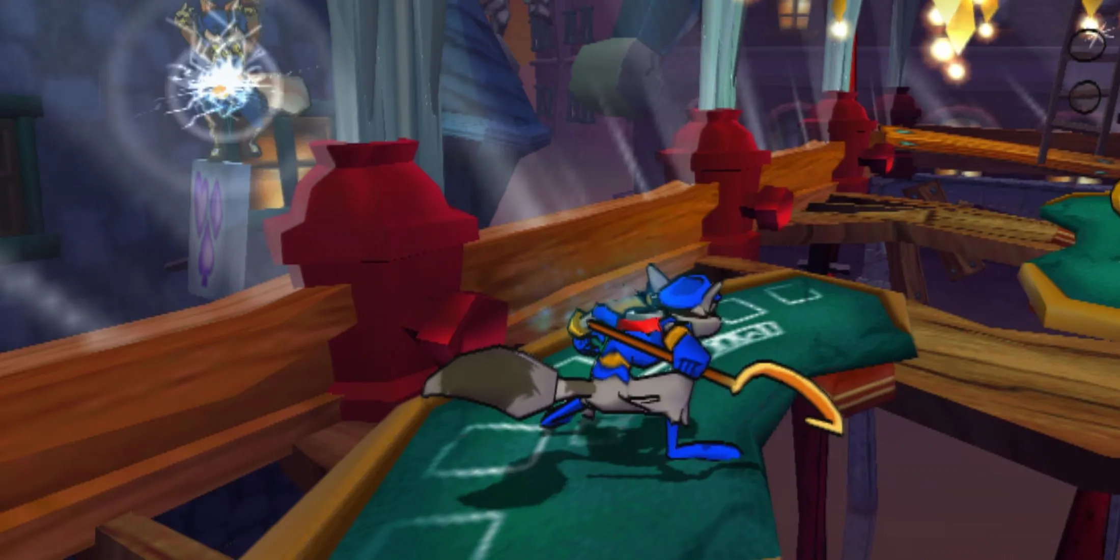 Nhân vật Sly Cooper đang hành động lén lút, minh họa phong cách hoạt hình độc đáo của series game trộm cướp này