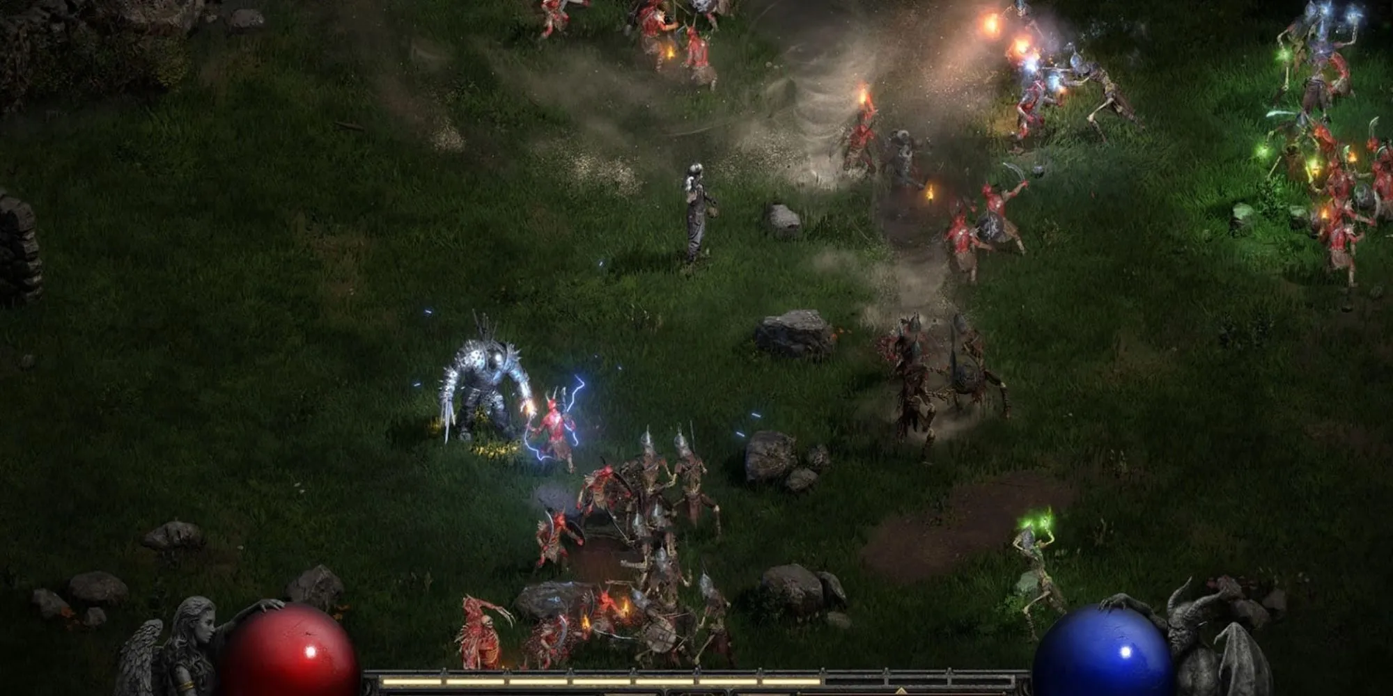 Nhân vật Sorceress chiến đấu với quái vật trong Diablo II Resurrected