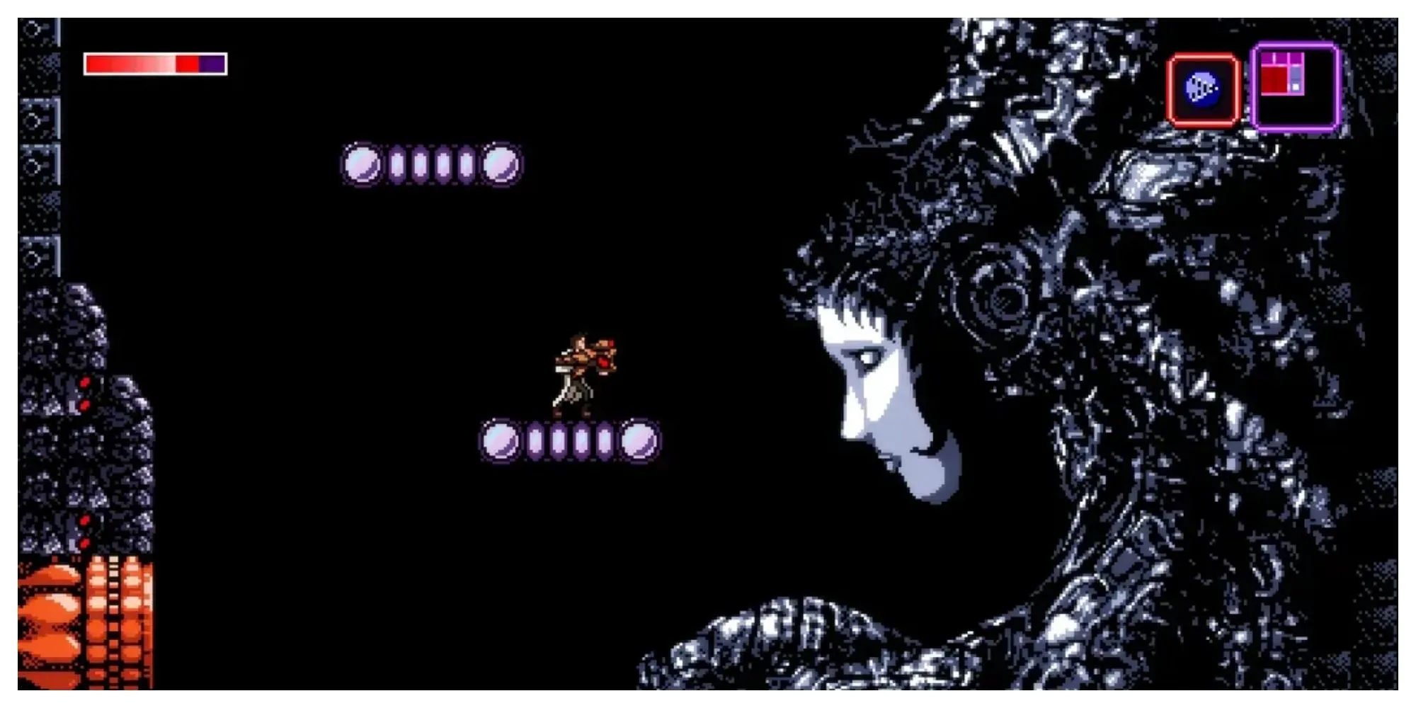 Nhân vật Trace khám phá thế giới ngoài hành tinh trong Axiom Verge