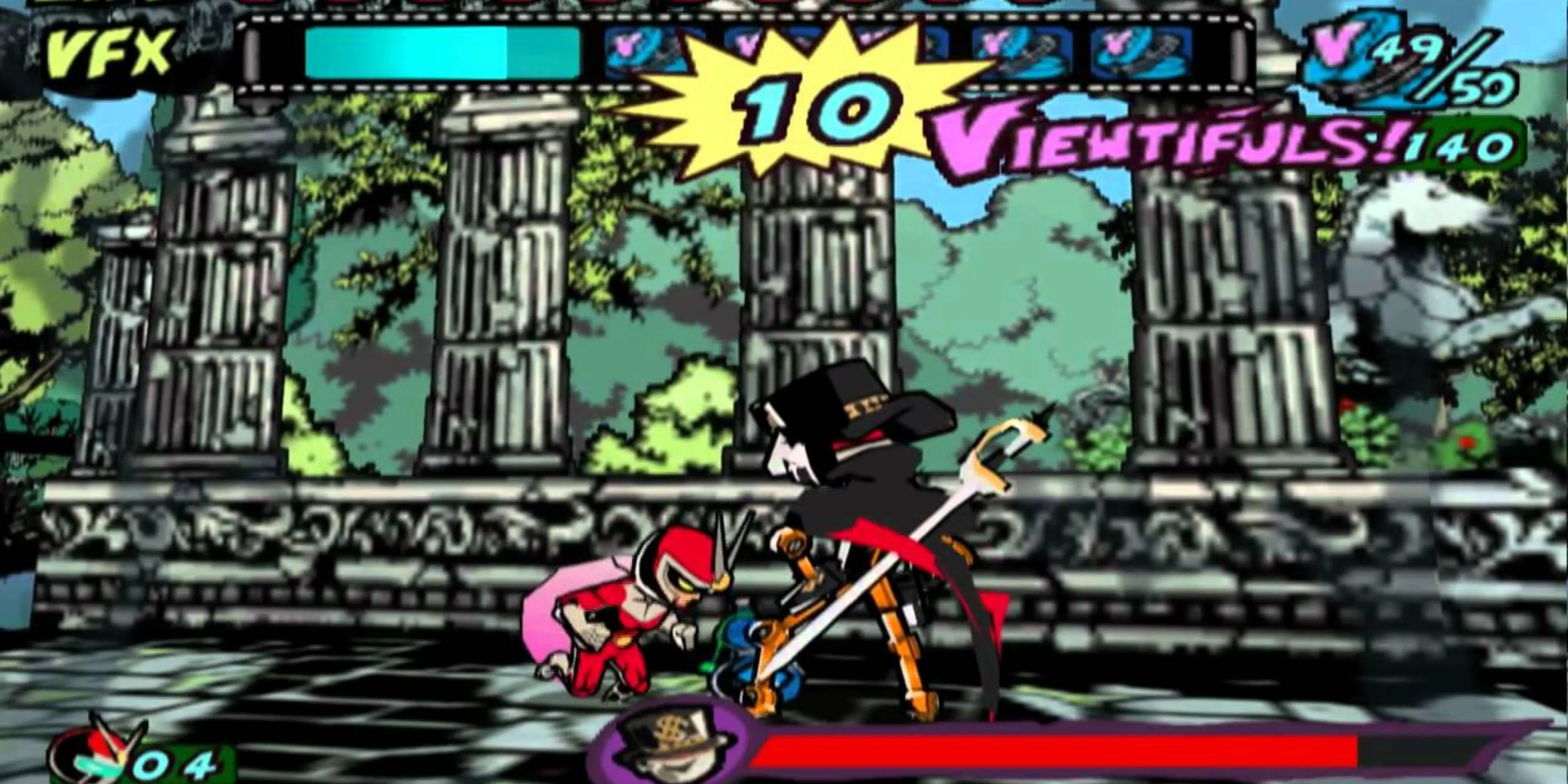 Nhân vật Viewtiful Joe trong trận chiến, minh họa phong cách nghệ thuật Manga thập niên 90 đầy màu sắc