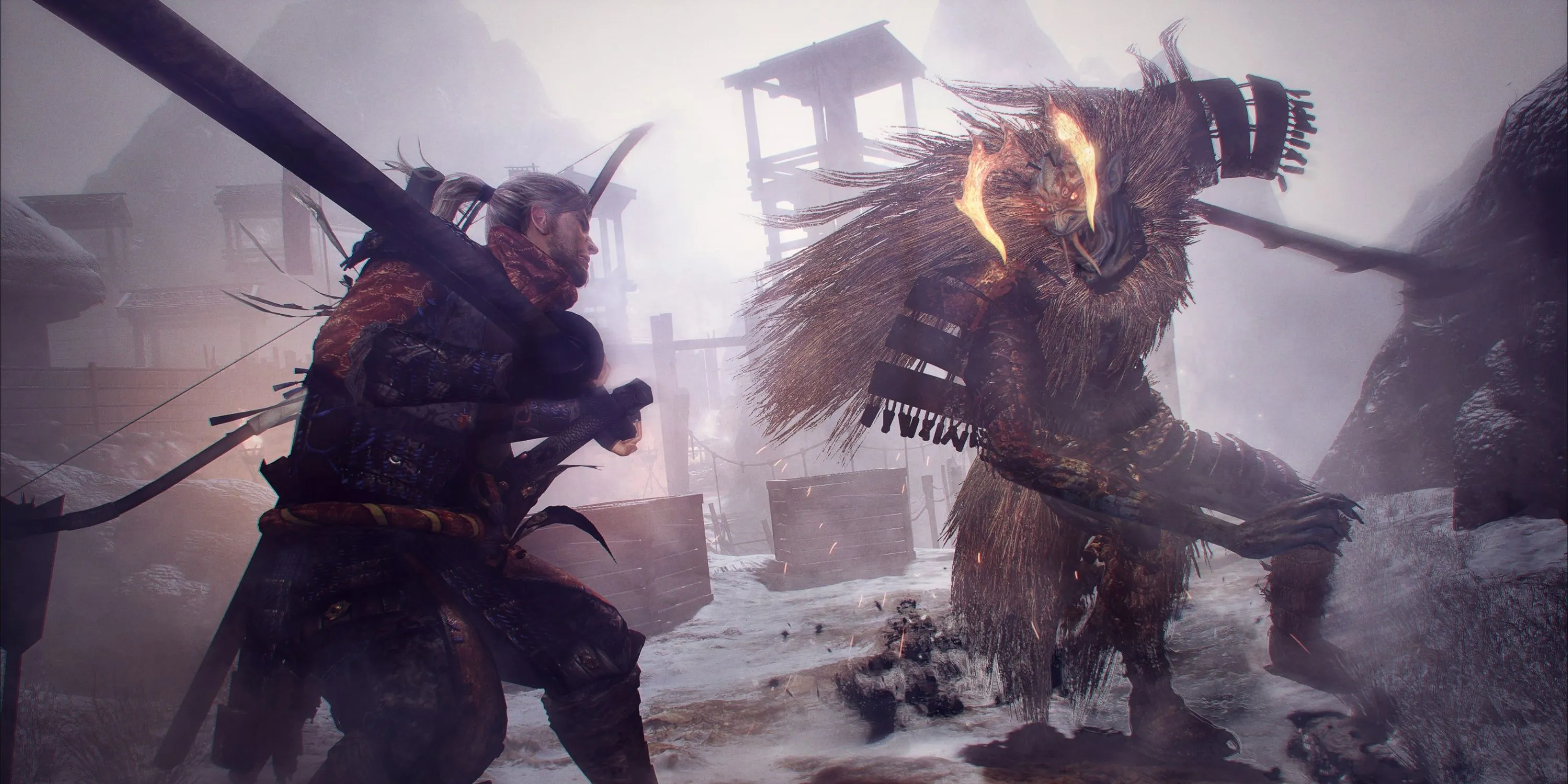 Nhân vật William trong Nioh Remastered tung ra một đòn tấn công mạnh mẽ vào kẻ địch Yokai