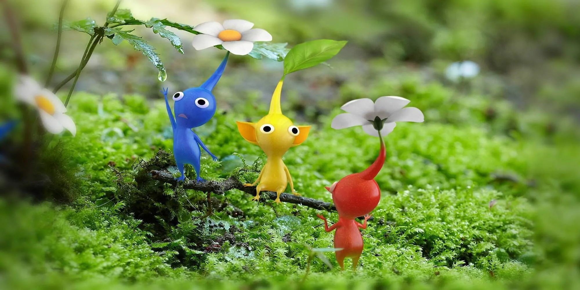 Nhóm Pikmin nhiều màu sắc nghỉ ngơi trên cành cây