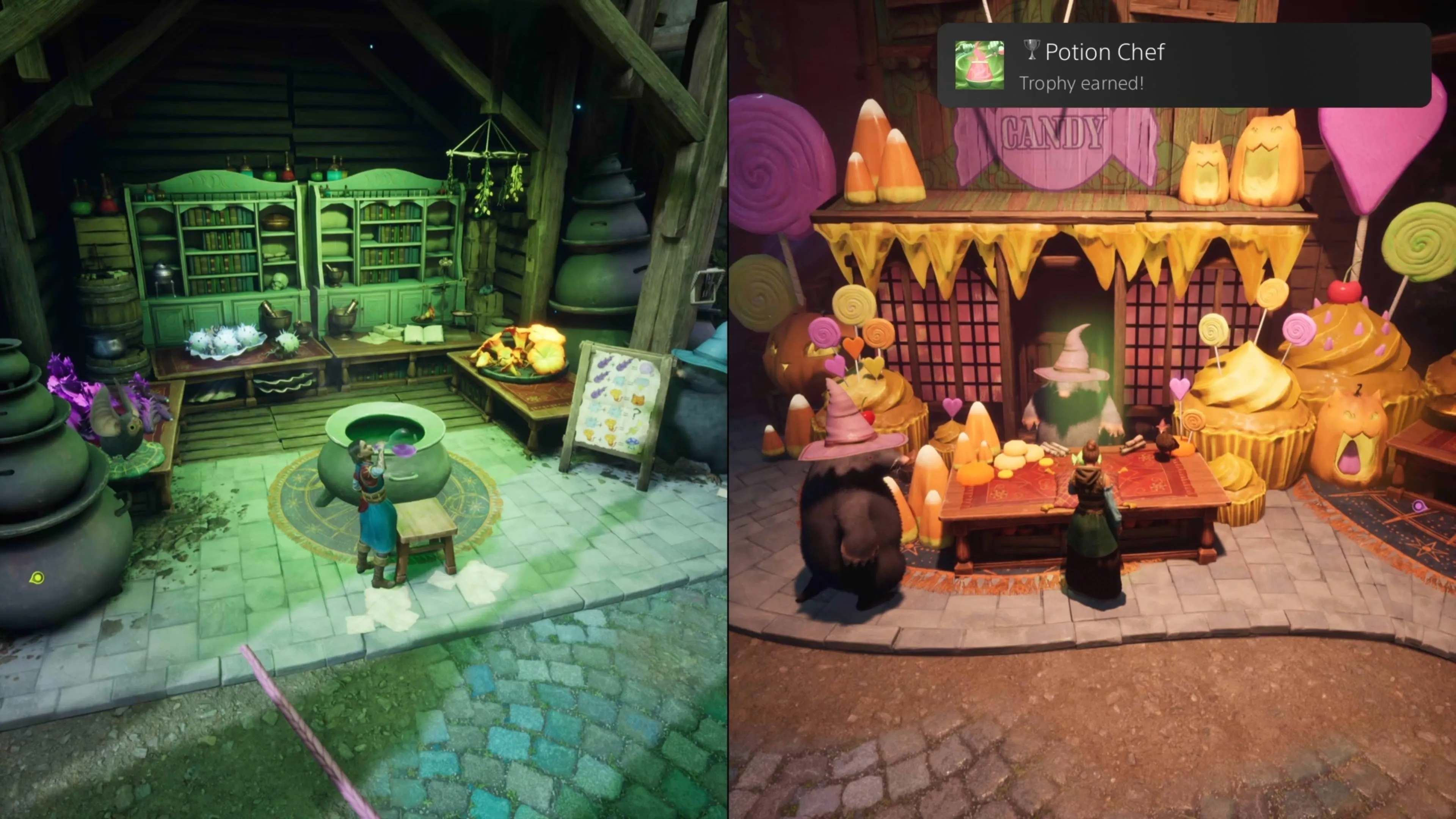 Pha chế độc dược tại cửa hàng để nhận trophy Potion Chef ở Chợ Ánh Trăng Split Fiction