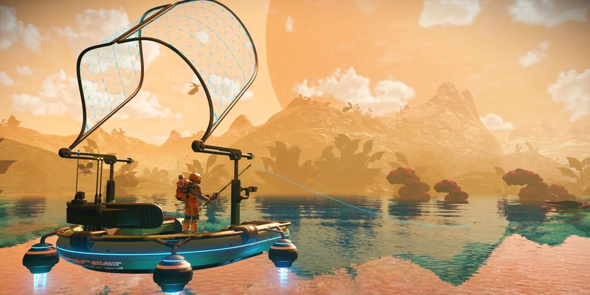 Phi thuyền không gian khám phá một hành tinh trong No Man's Sky
