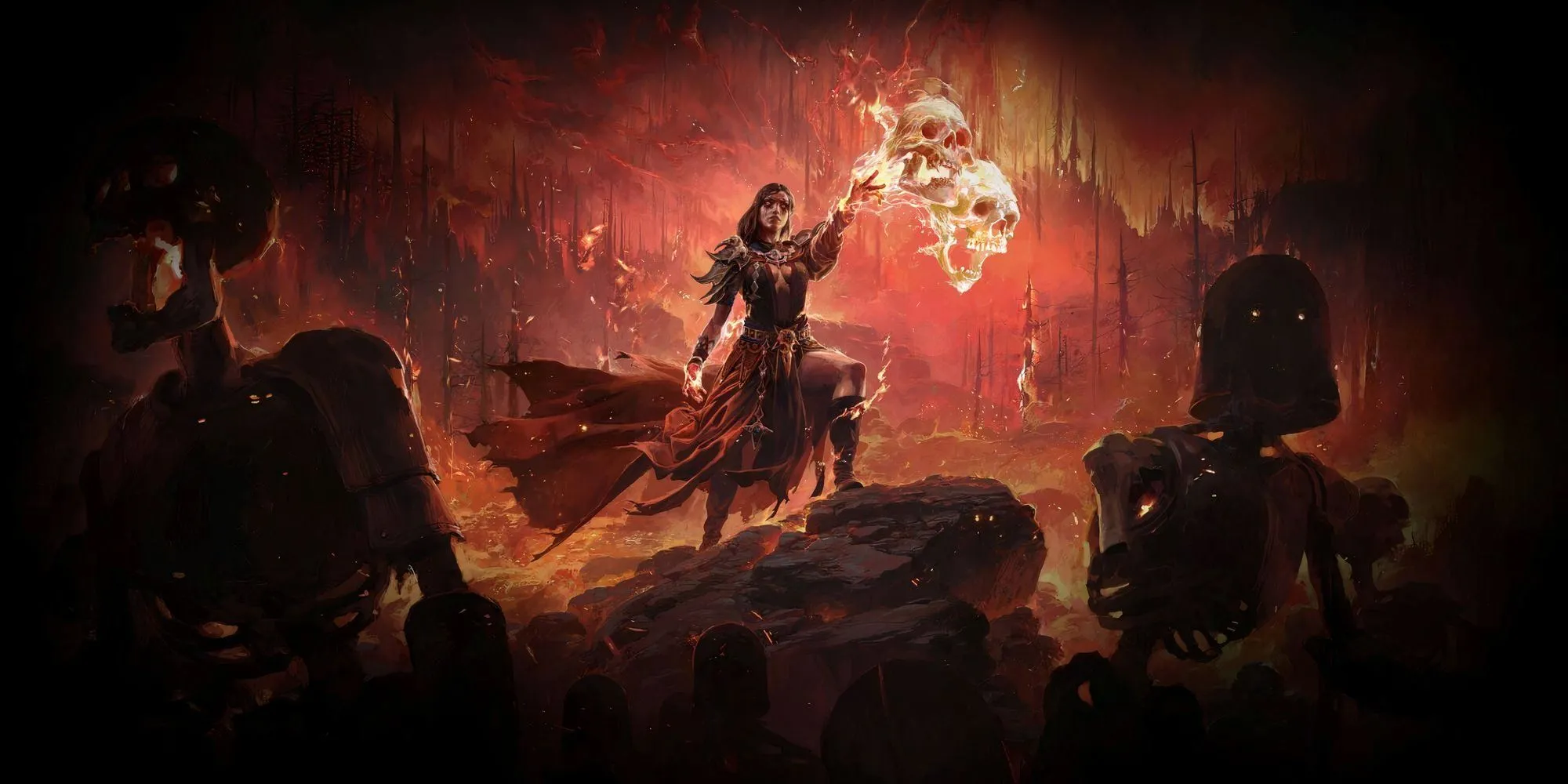 Phù Thủy Infernalist trong Path of Exile 2 triệu hồi Raging Spirits, bao quanh bởi ngọn lửa ma thuật