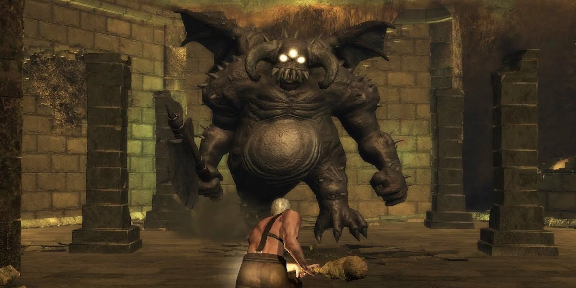 Quái vật khổng lồ Vanguard tấn công người chơi trong game Demon's Souls