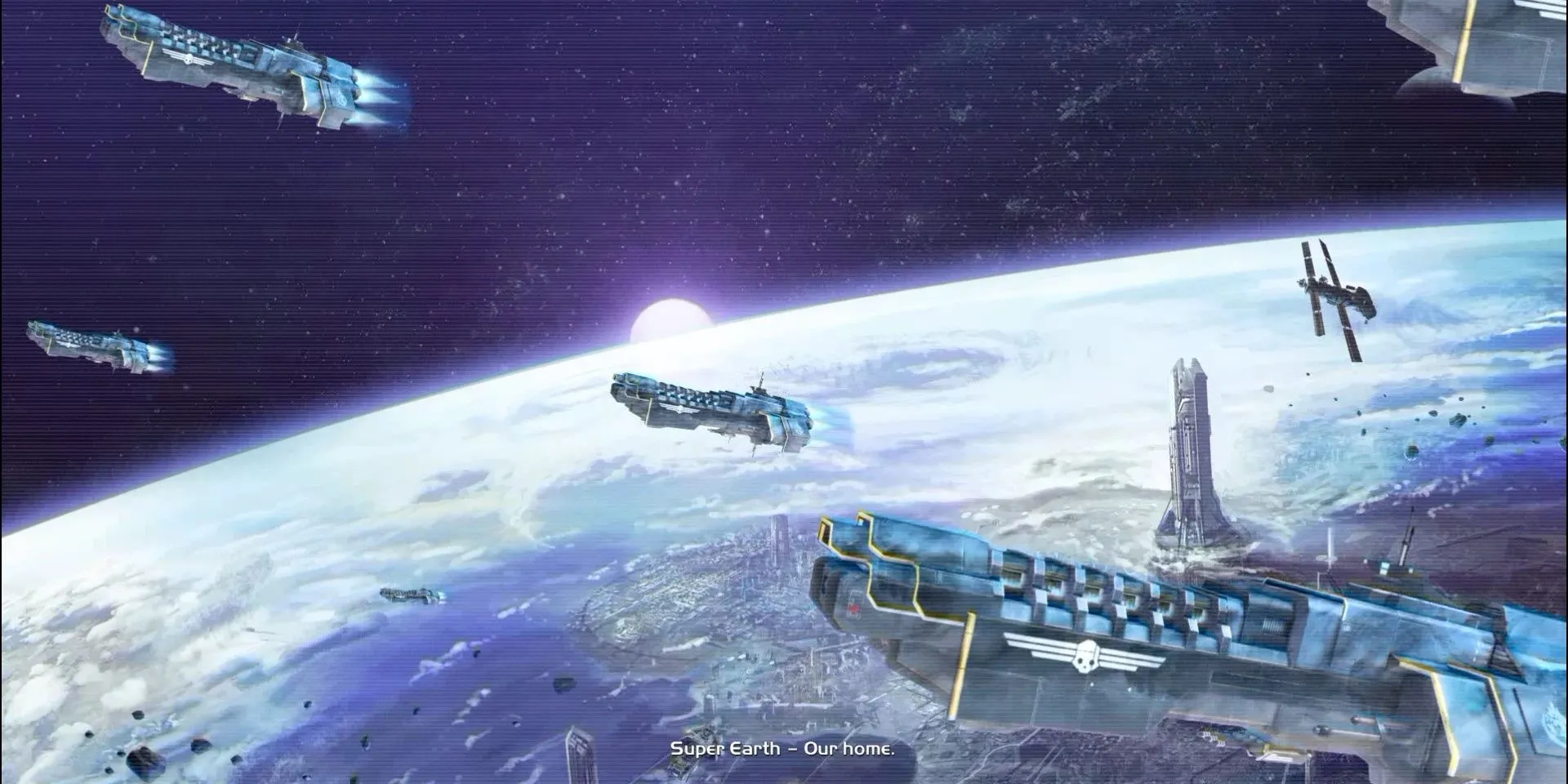 Quang cảnh Super Earth nhìn từ không gian trong Helldivers