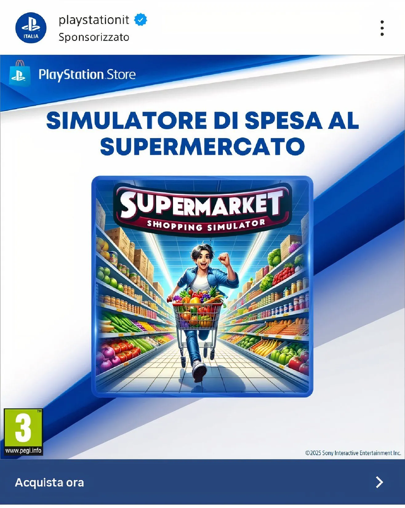 Quảng cáo game Supermarket Shopping Simulator do AI tạo ra trên Instagram PlayStation Italy