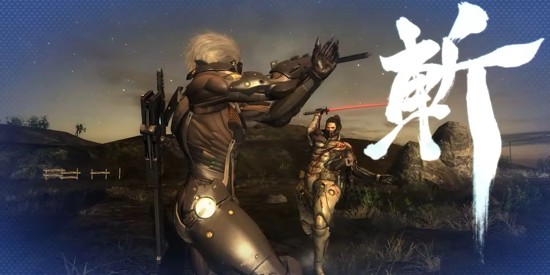 Raiden kích hoạt Blade Mode bằng QTE để đối đầu Jetstream Sam trong Metal Gear Rising Revengeance