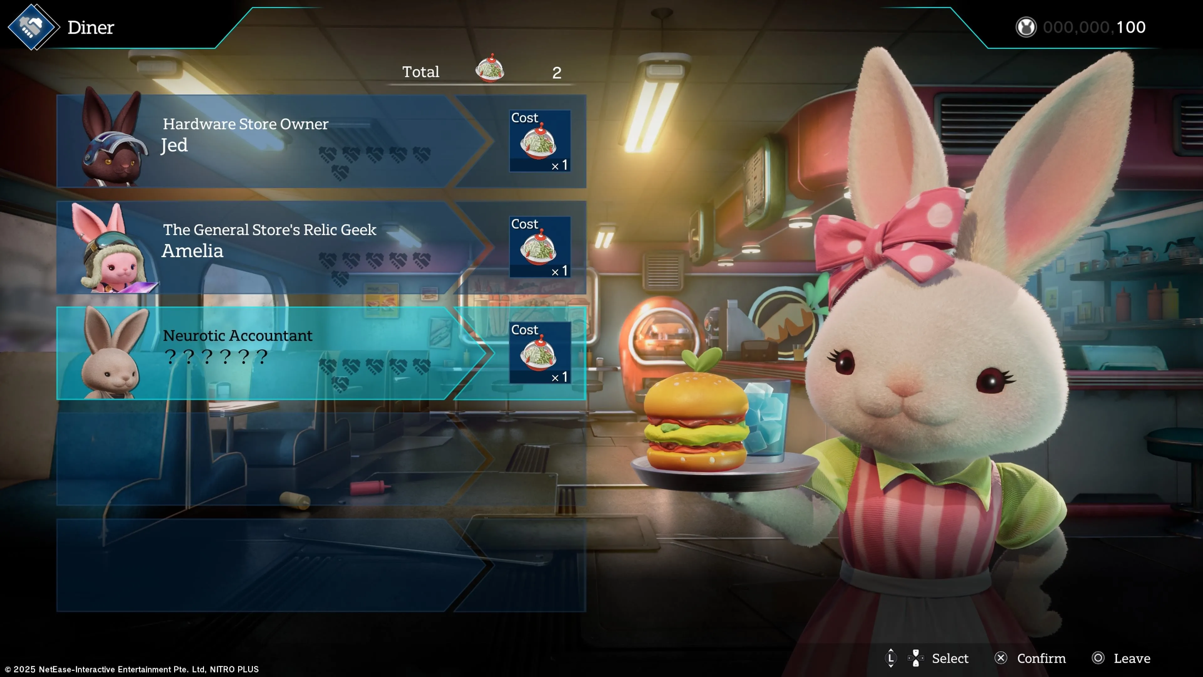 Rusty ngồi trong quán ăn, một địa điểm tương tác xã hội trong Rusty Rabbit