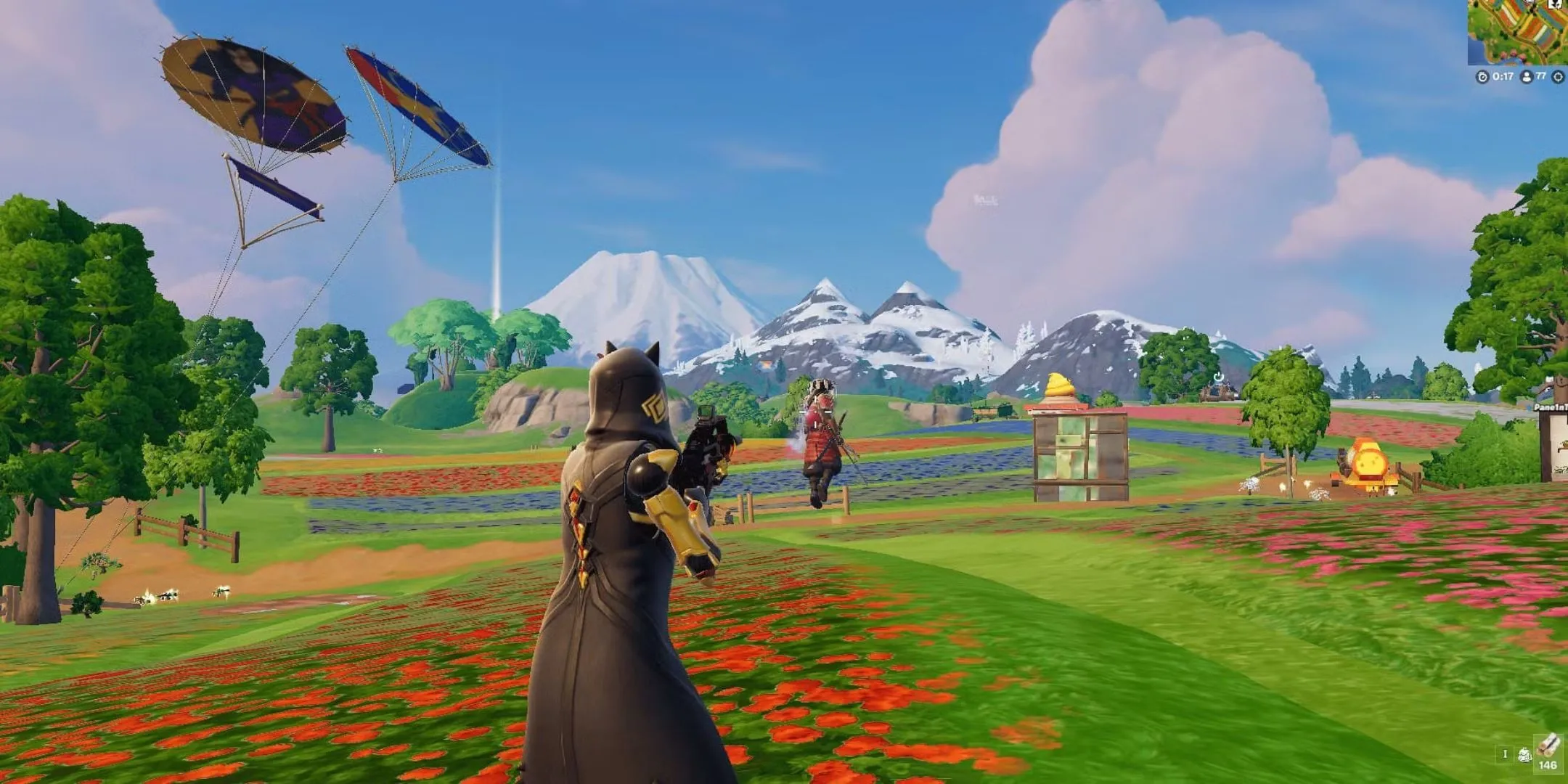 Skin Shogun trong Fortnite đi giữa khung cảnh đầy màu sắc