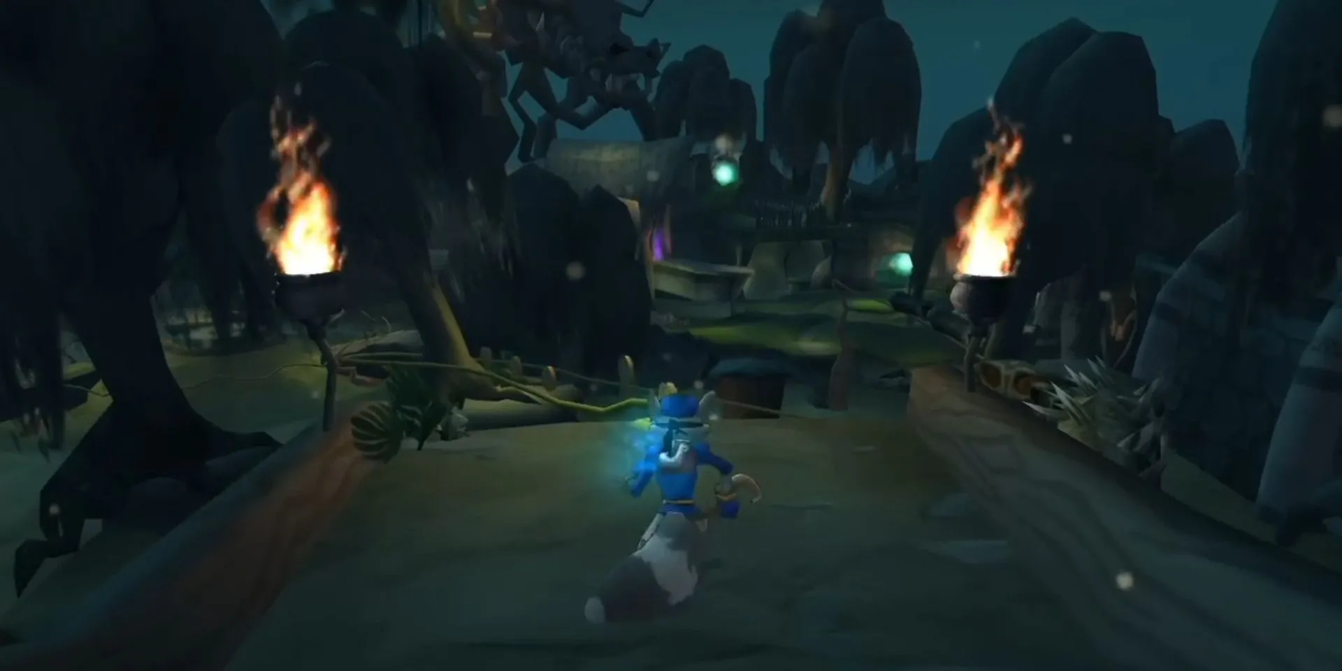 Sly Cooper đang ẩn nấp trong khu rừng Haiti đậm chất hoạt hình của game Sly Cooper and the Thievius Raccoonus