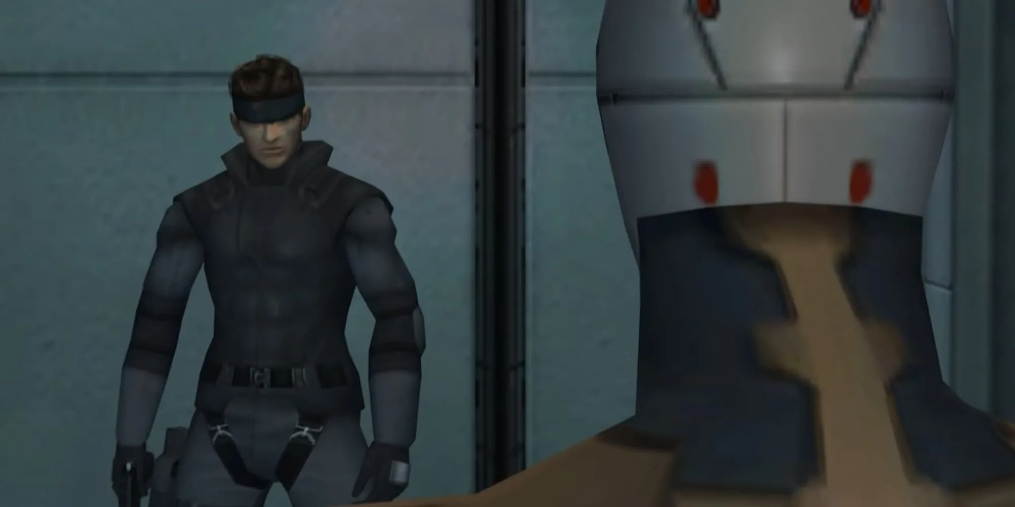 Snake đối mặt với Cyborg Ninja trong một cảnh hành động trong Metal Gear Solid: The Twin Snakes