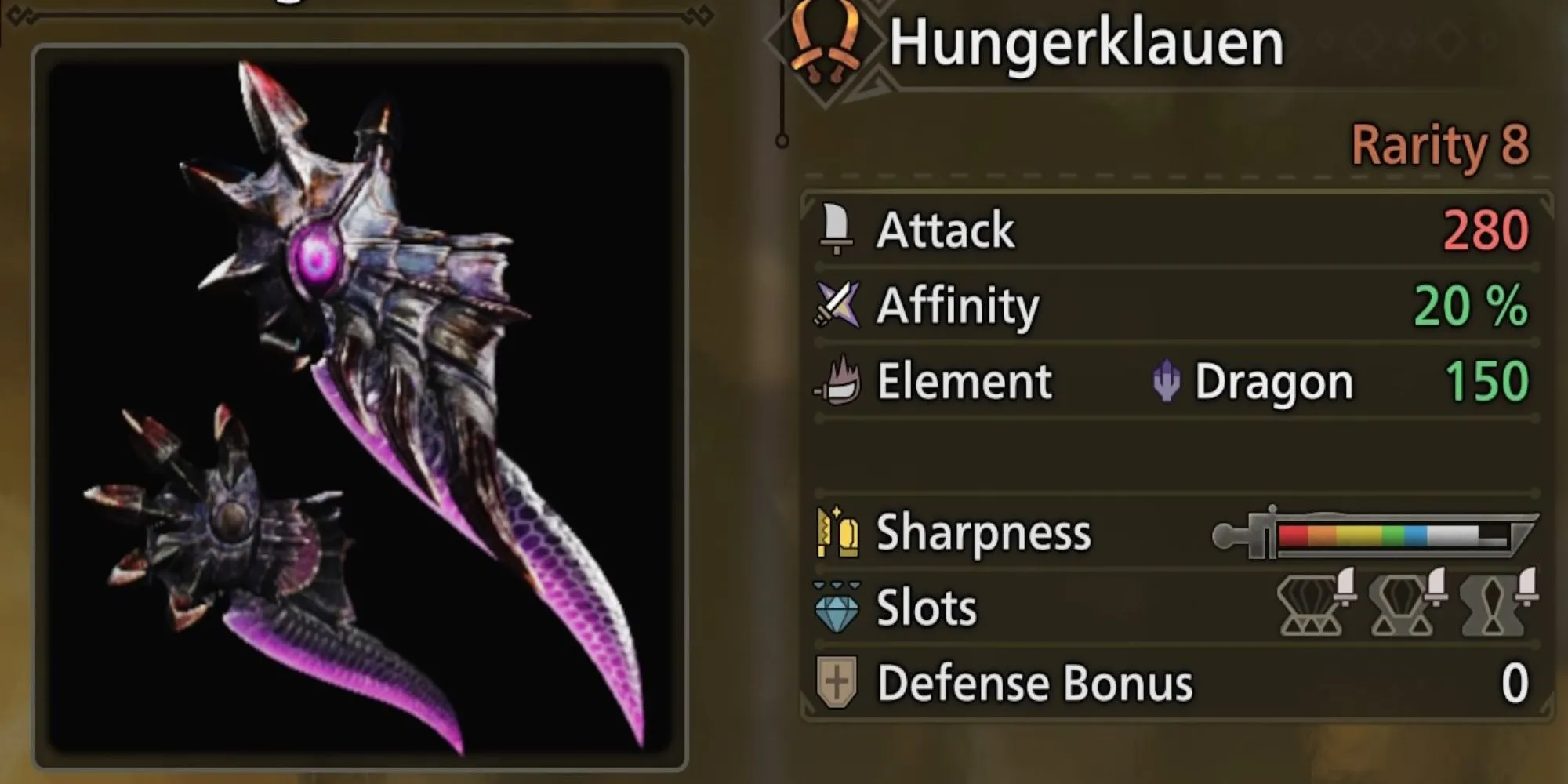 Song Kiếm Hungerklauen với thiết kế mang đậm phong cách Gore Magala, sắc tím huyền bí trong Monster Hunter Wilds.