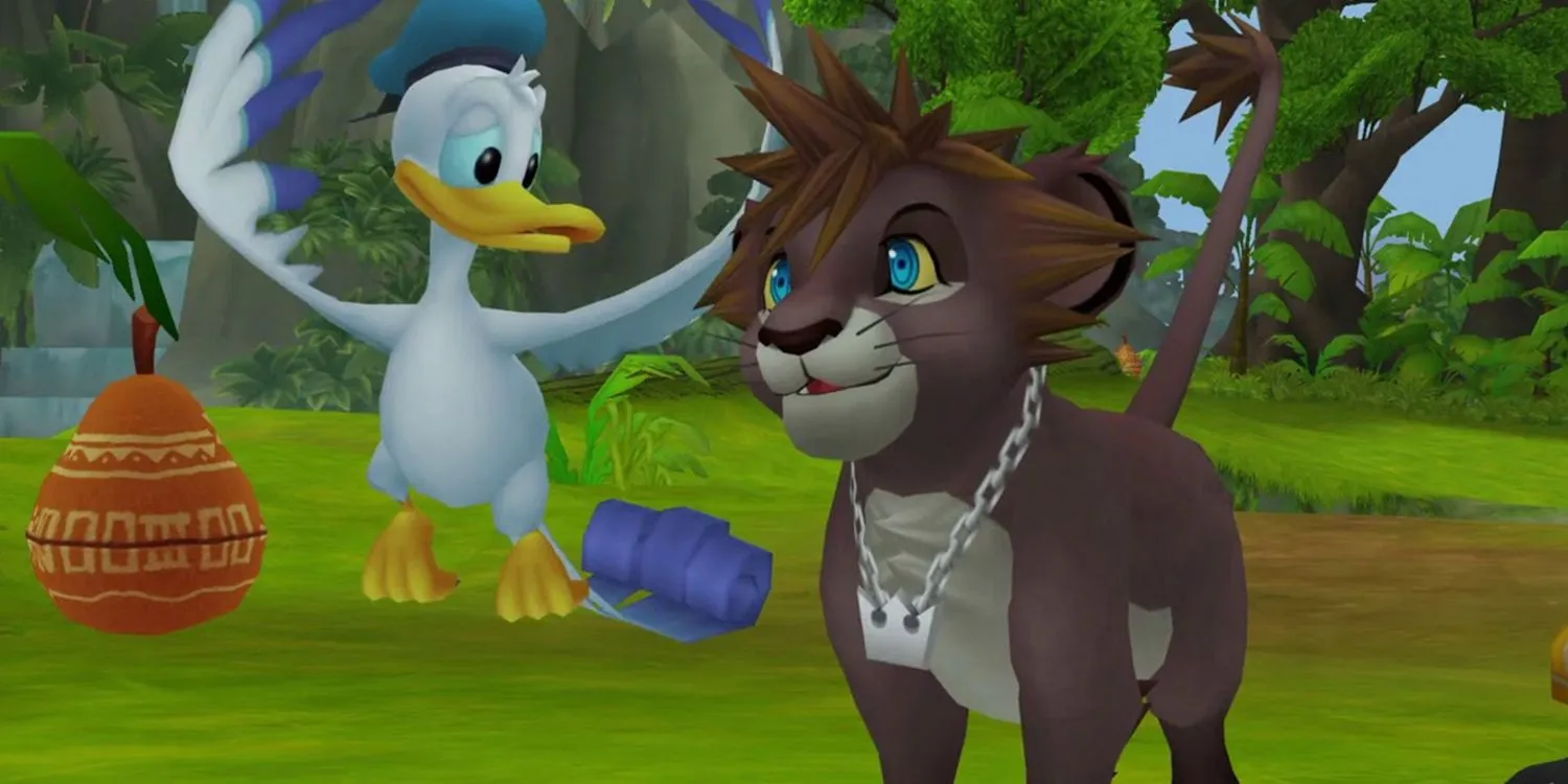 Sora trong hình dạng sư tử con tại thế giới Pride Lands trong Kingdom Hearts 2