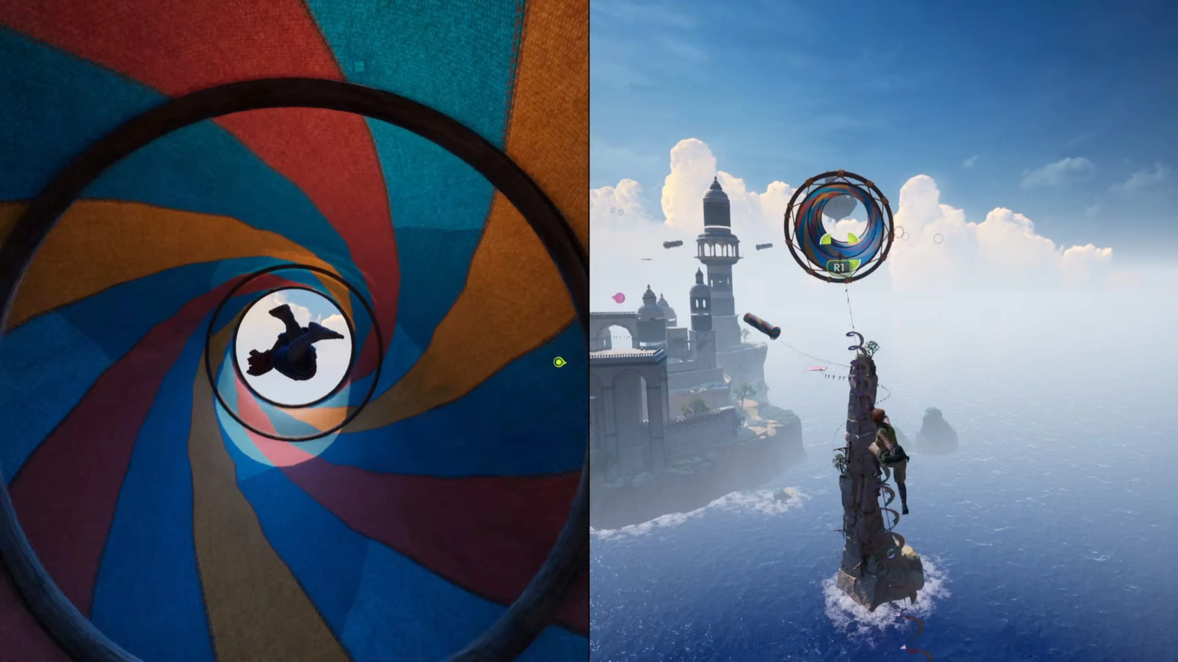 Sử dụng móc kéo để vượt qua các chướng ngại vật trong thử thách Kites game Split Fiction