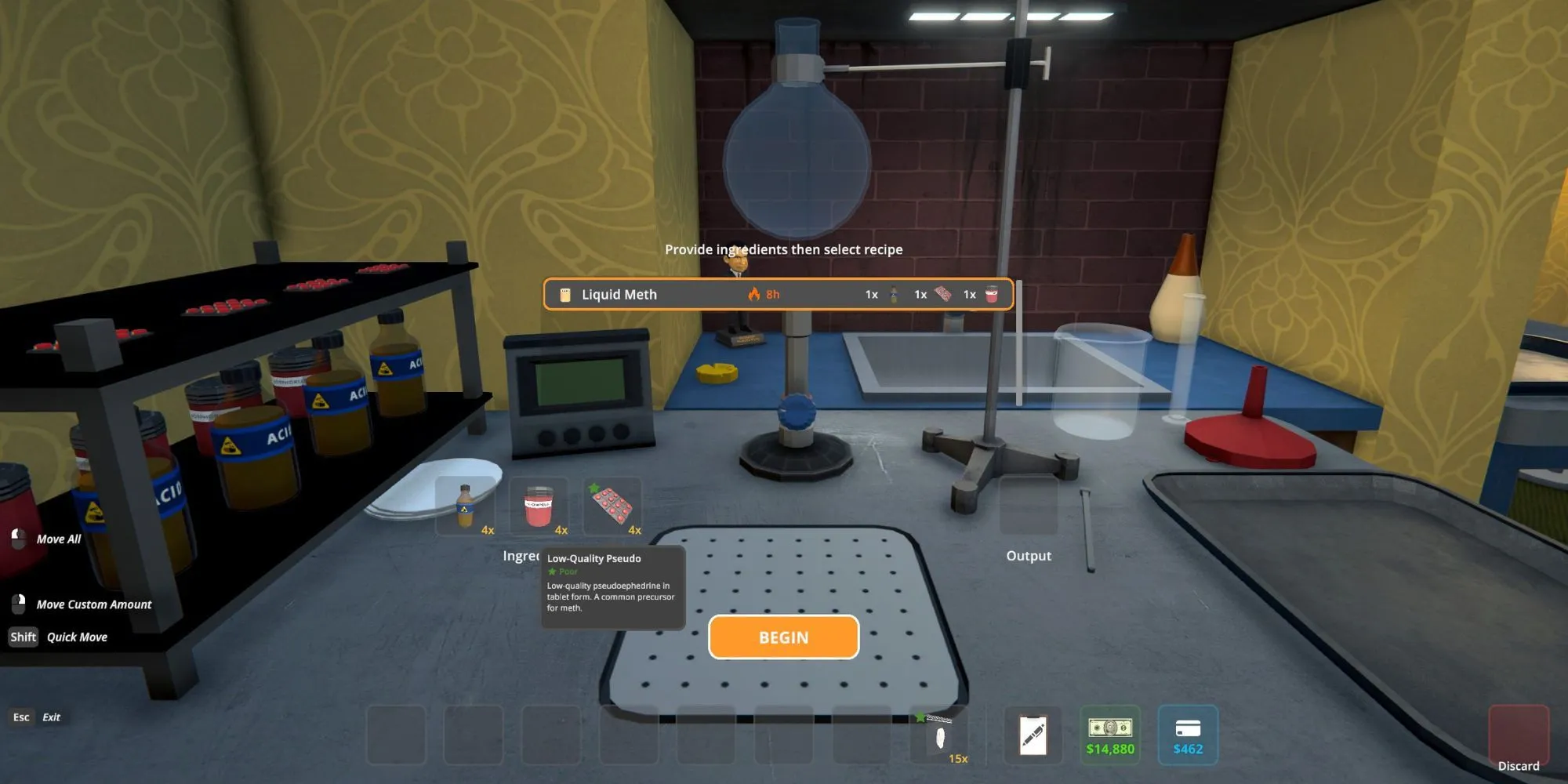 Sử dụng Pseudo tại Trạm Hóa Học trong game Schedule 1 để chế tạo meth