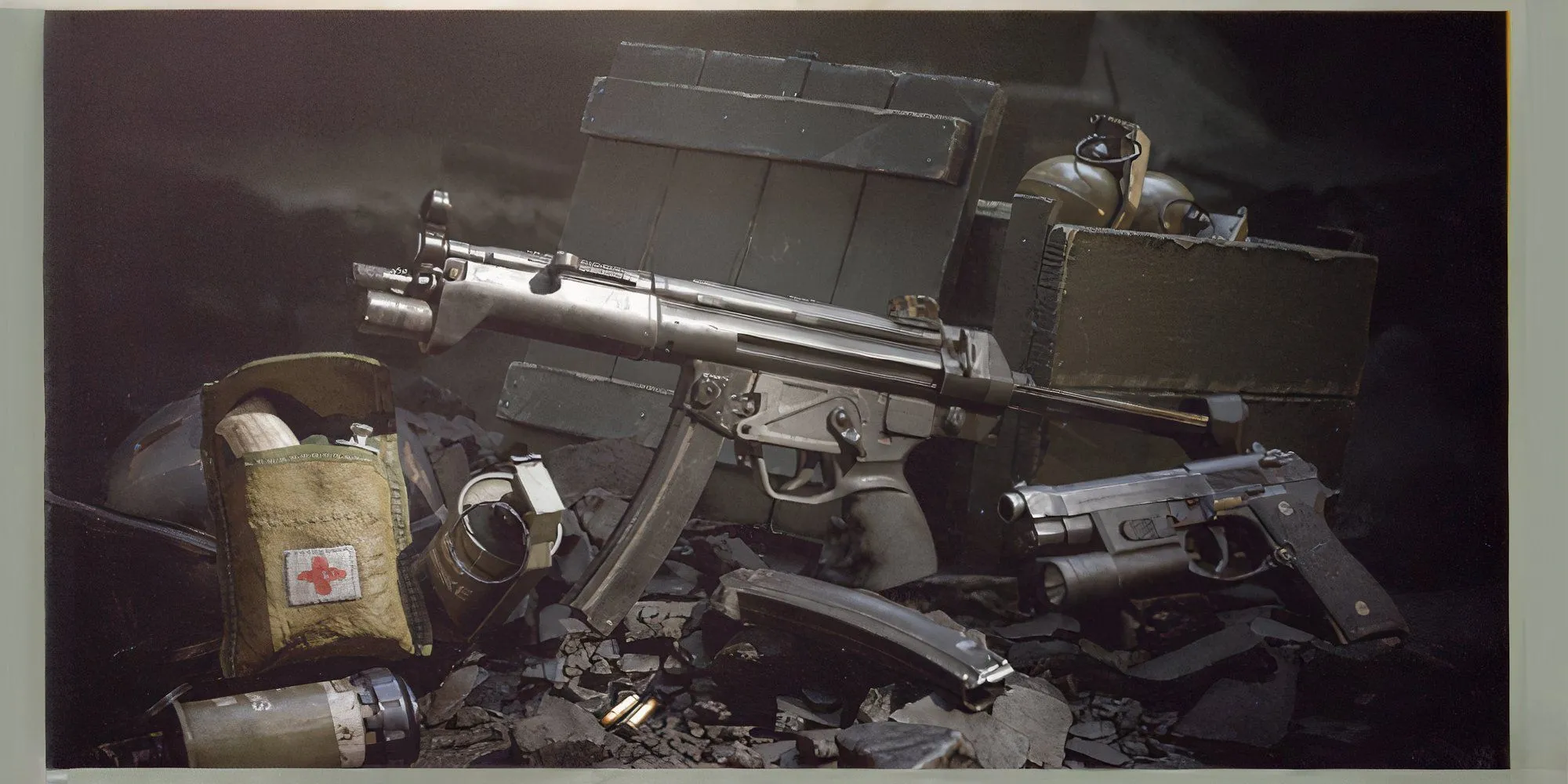 Súng tiểu liên HK MP5 với báng rút và đèn pin trong game Delta Force Black Hawk Down