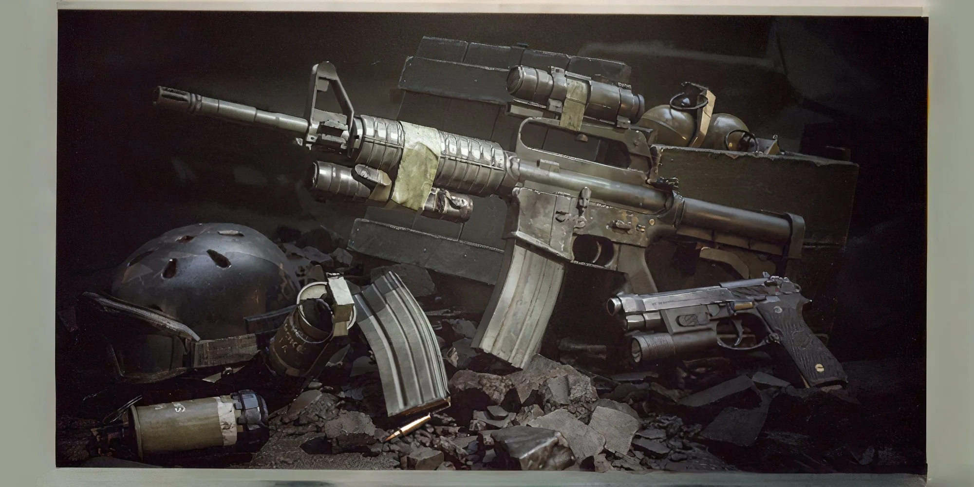 Súng trường CAR-15 (Colt 723) với ống ngắm chấm đỏ và đèn pin trong game Delta Force Black Hawk Down