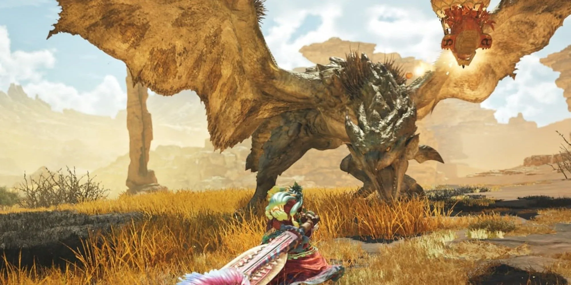 Thợ săn chiến đấu với quái vật giống rồng trong Monster Hunter Wilds