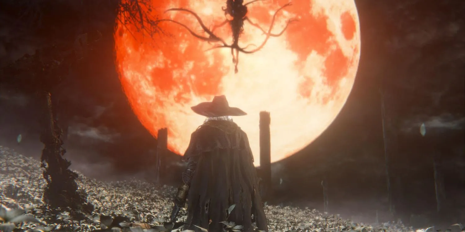 Thợ săn trong Bloodborne đối mặt với một sinh vật ghê rợn trong thành phố Yharnam u tối