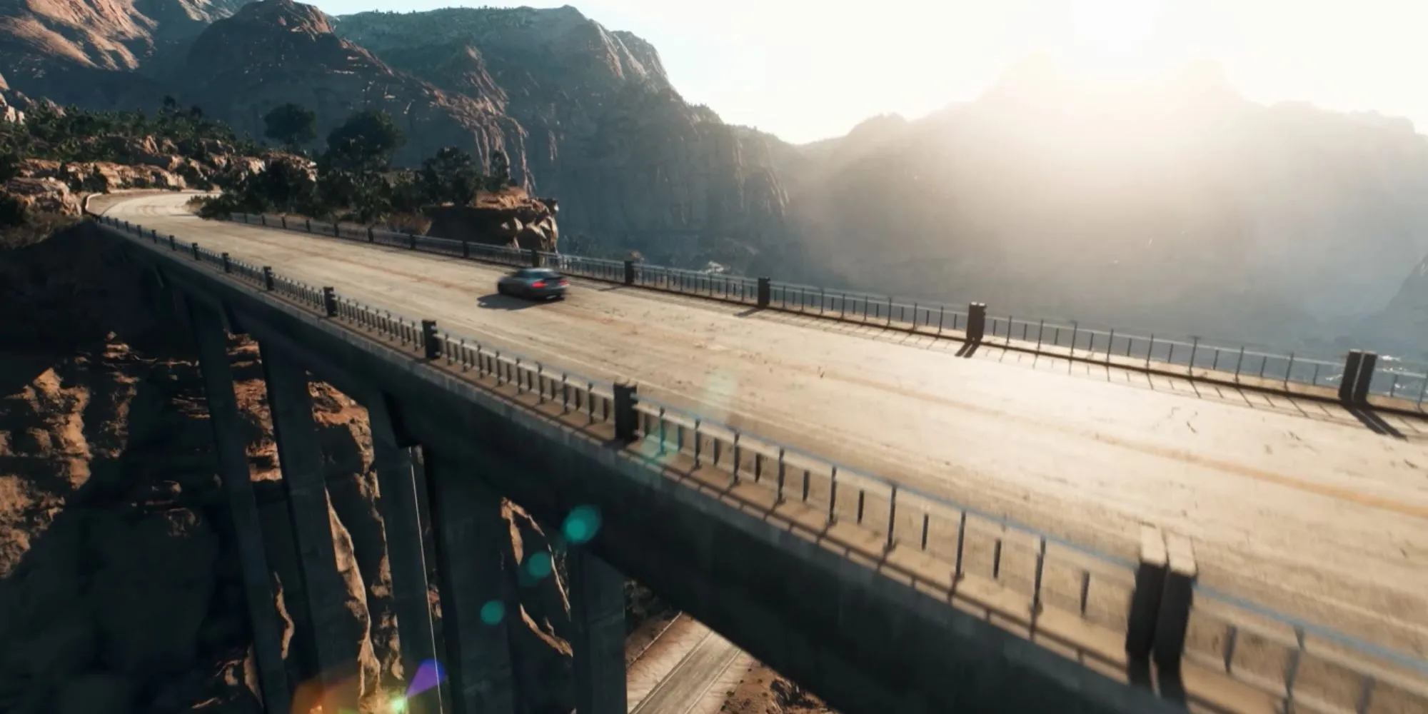 Toàn cảnh Fortune Valley trong Need for Speed Payback với sa mạc và thành phố lấp lánh