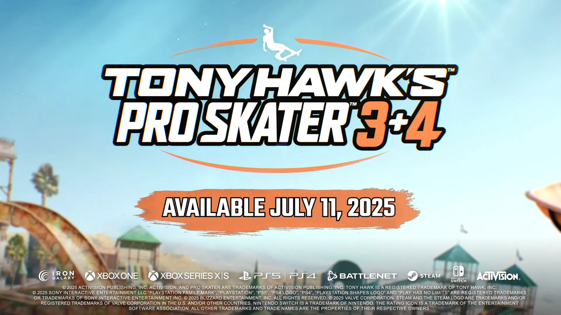 Tony Hawk thực hiện kỹ thuật trượt ván trong trailer giới thiệu game Tony Hawk's Pro Skater 3 + 4