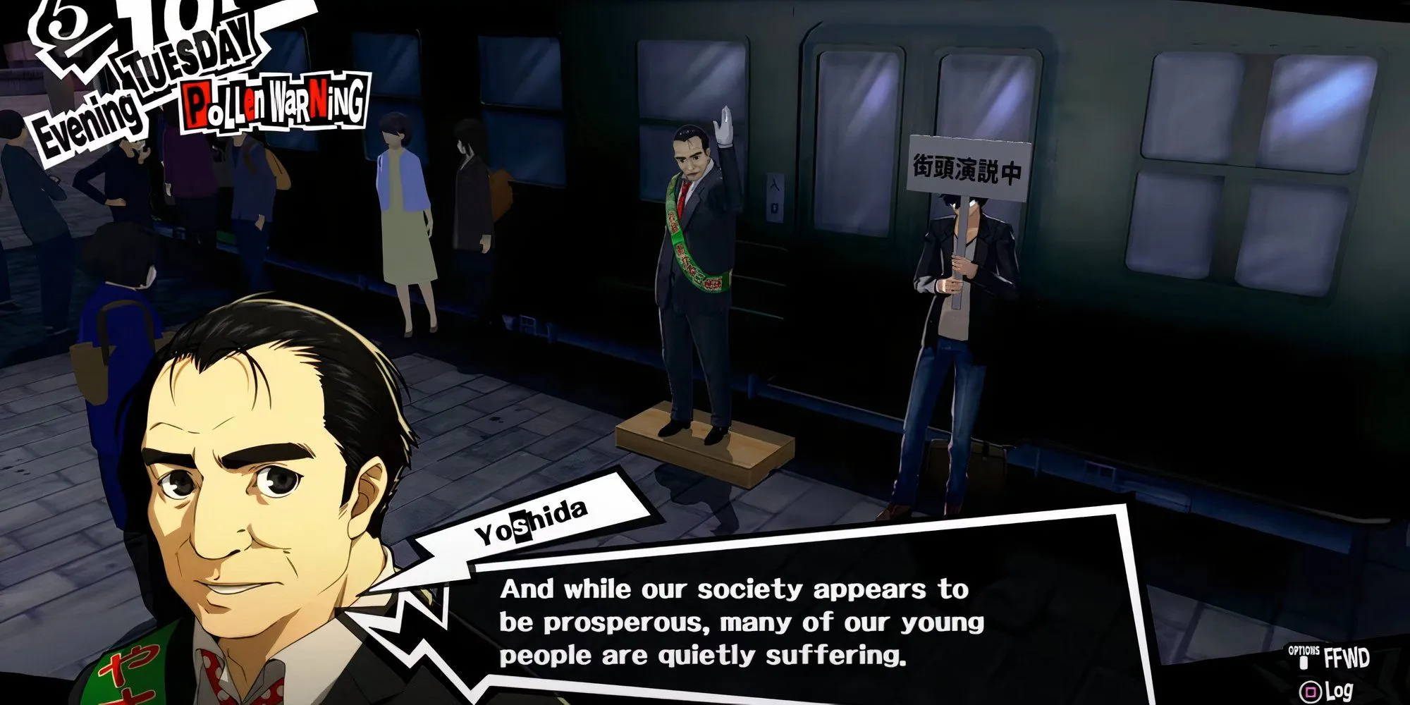 Toranosuke Yoshida và nhân vật chính Persona 5 Royal trò chuyện buổi tối Chủ Nhật