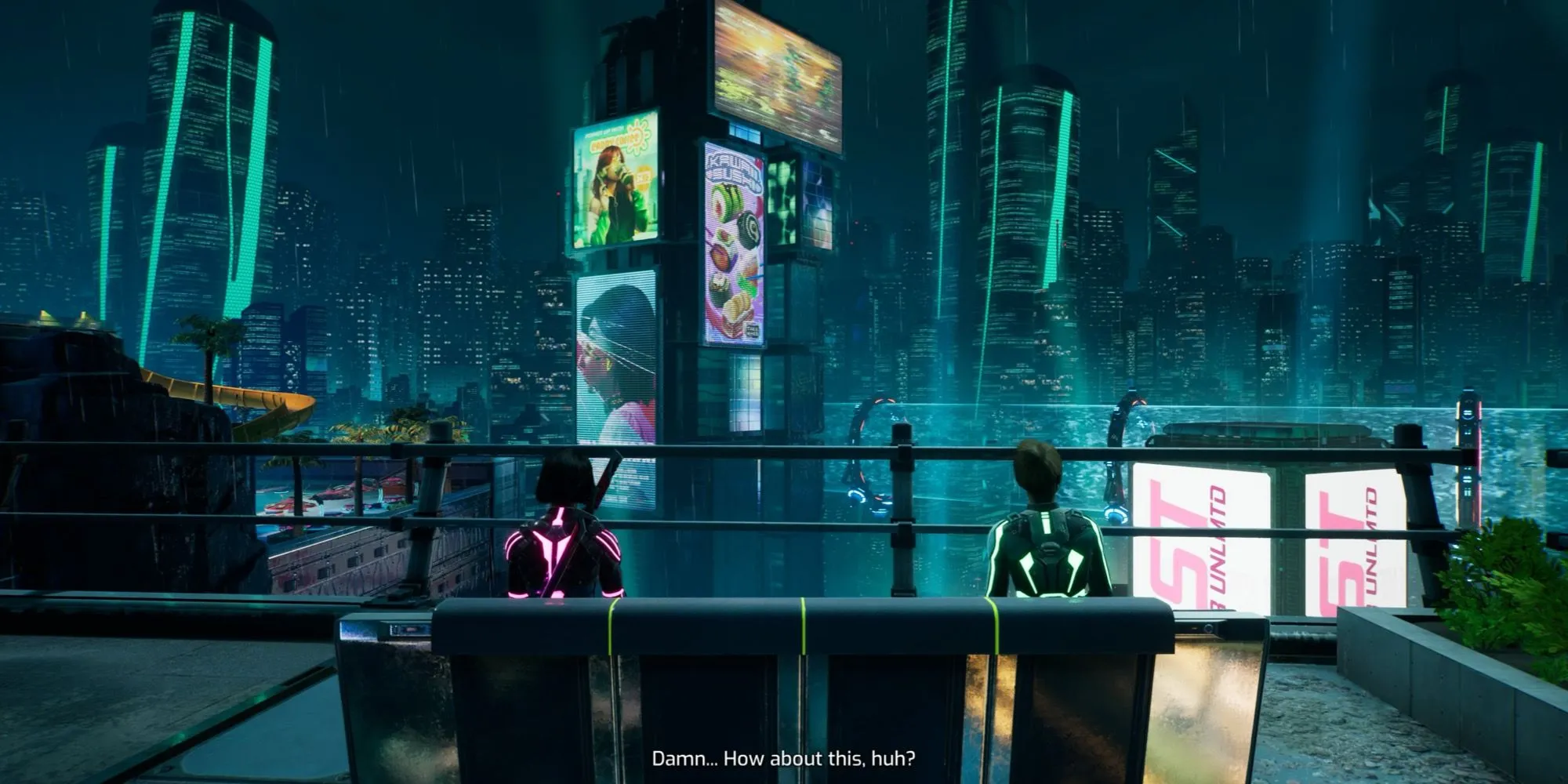 Vị trí băng ghế đầu tiên trong subchapter Big City Life của game Split Fiction