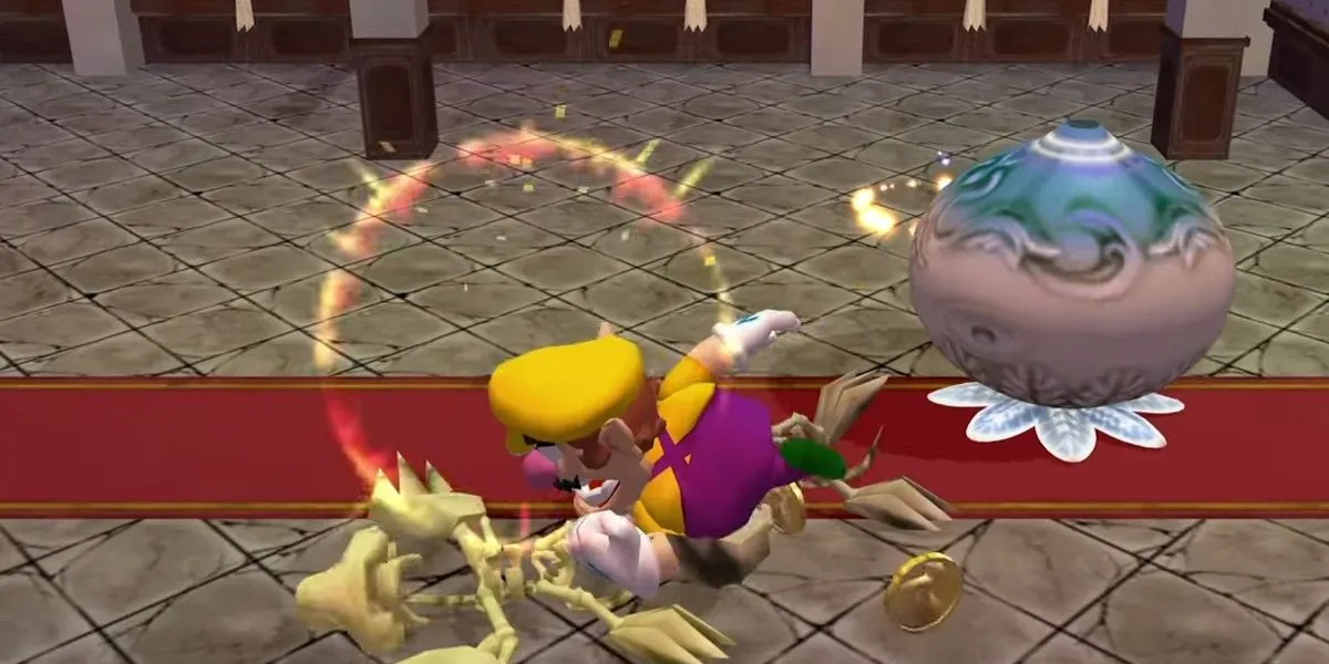 Wario đang húc đầu vào kẻ địch trong Wario World