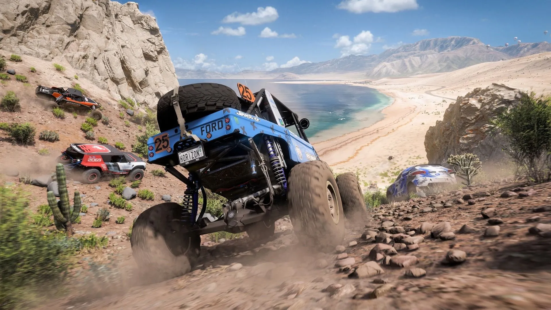 Xe đua xanh trong Forza Horizon 5 minh họa cho phiên bản PS5