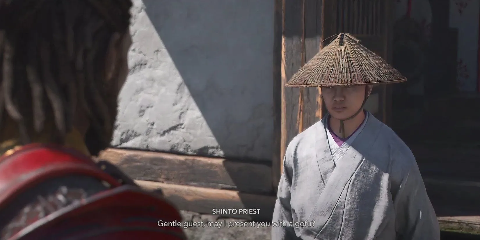 Yasuke thực hiện nghi lễ thanh tẩy cho Oichi tại đền thờ
