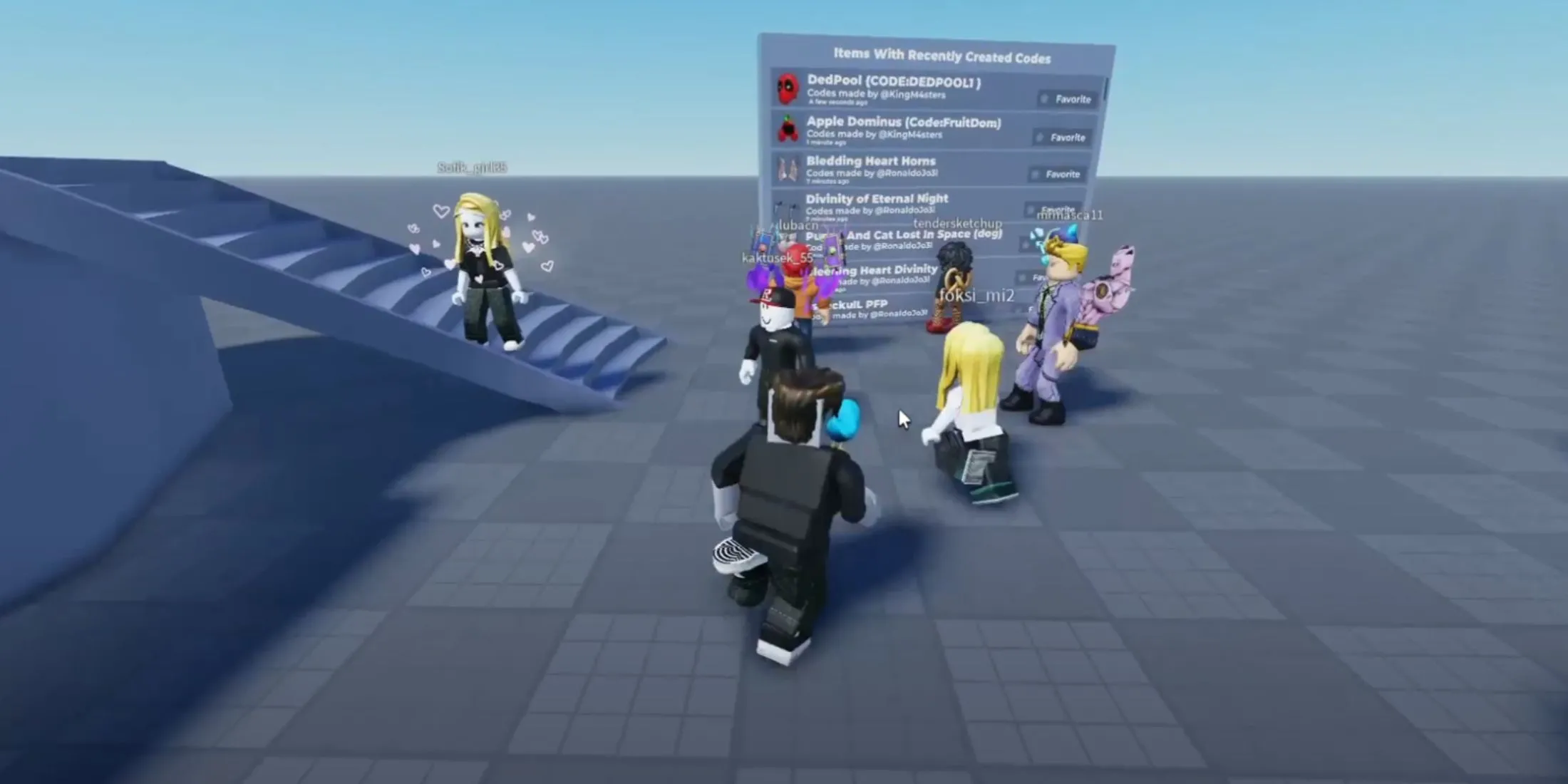 Ảnh minh họa các nhân vật người chơi trong Flex UGC Roblox đang diện những vật phẩm UGC độc đáo