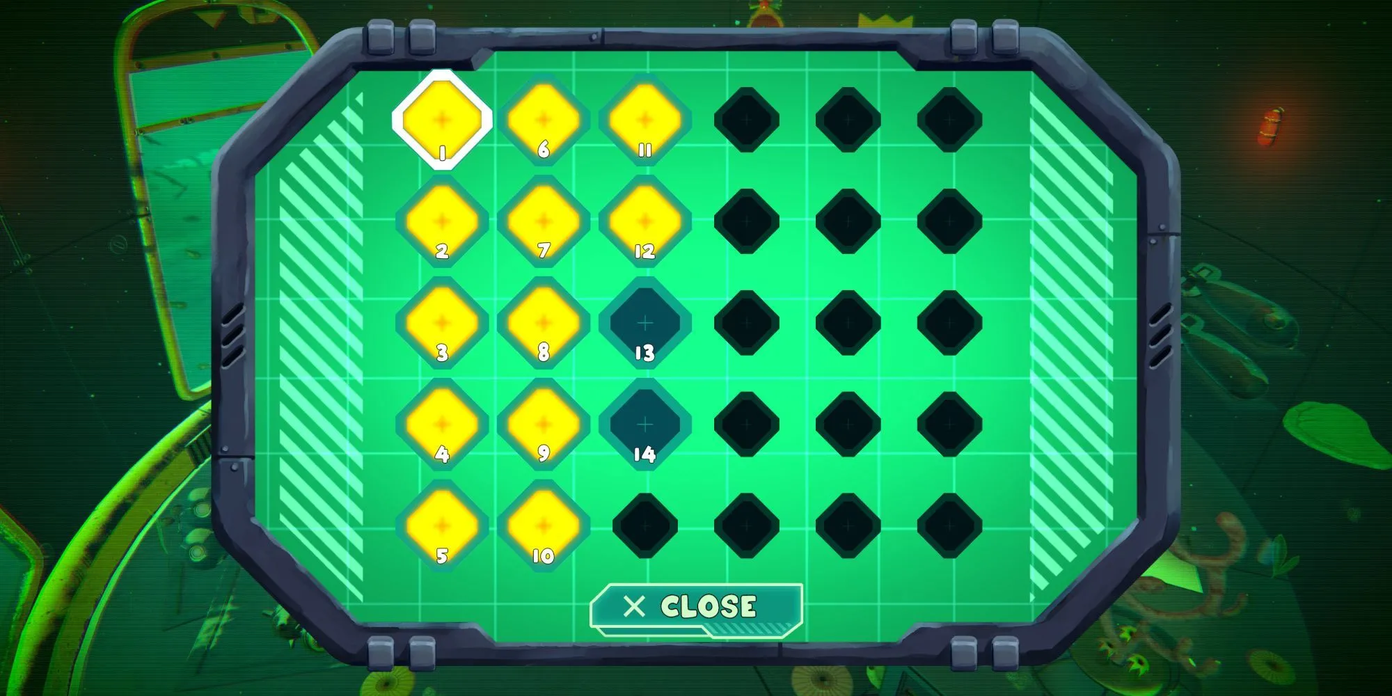 Giao diện chọn màn chơi hoặc Biome trong game giải đố Power Sink.