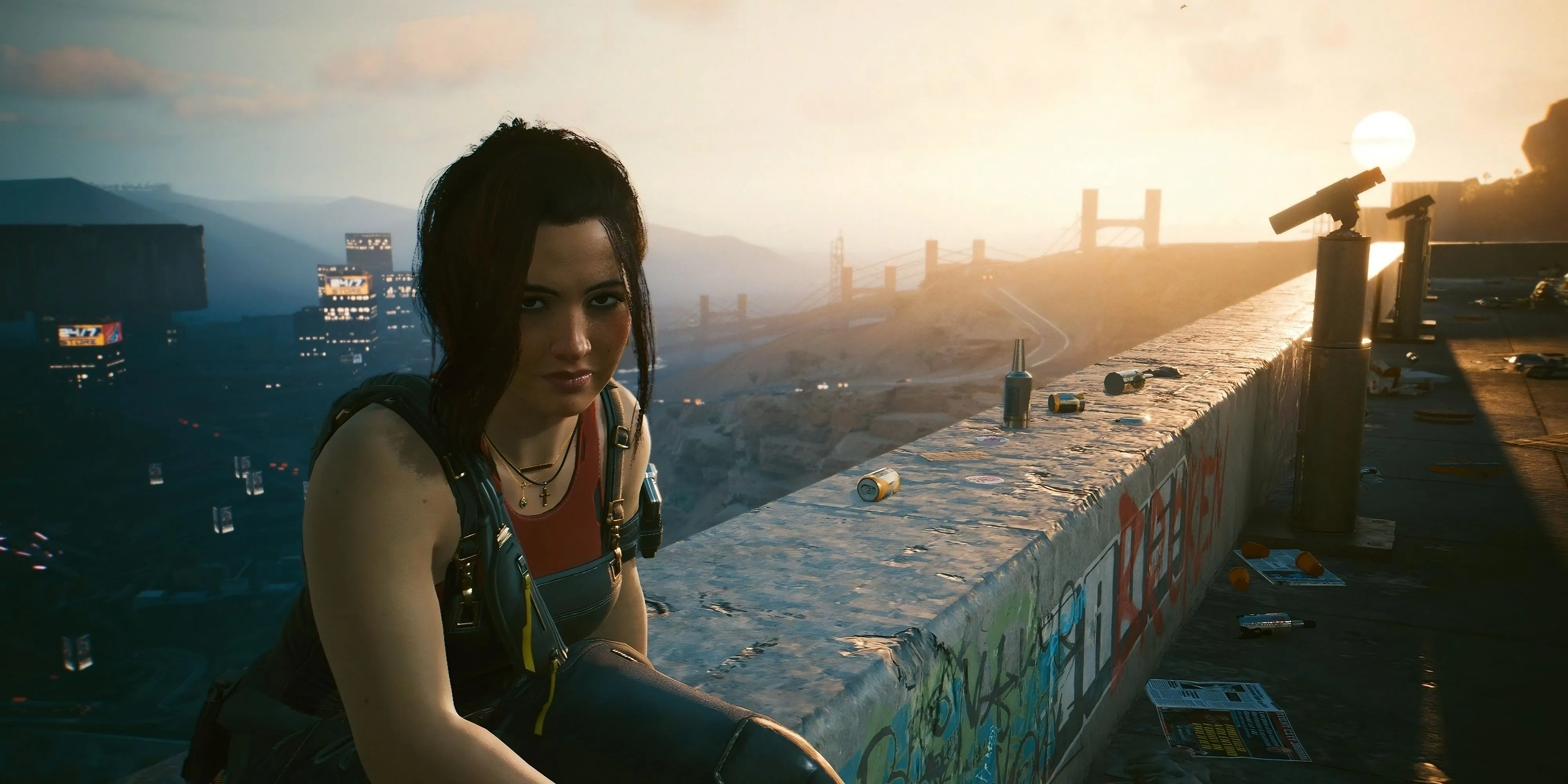 Nhân vật V và Claire Russell trong Cyberpunk 2077, liên quan đến các cập nhật mới