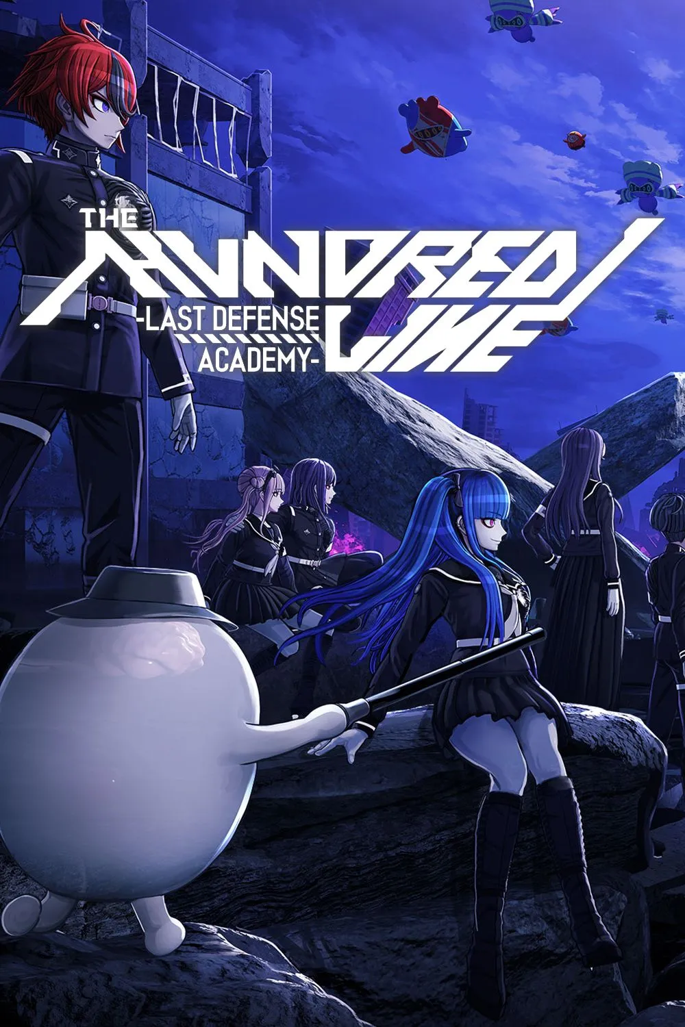 Ảnh bìa game The Hundred Line - Last Defense Academy với các nhân vật học sinh trong một bối cảnh hỗn loạn