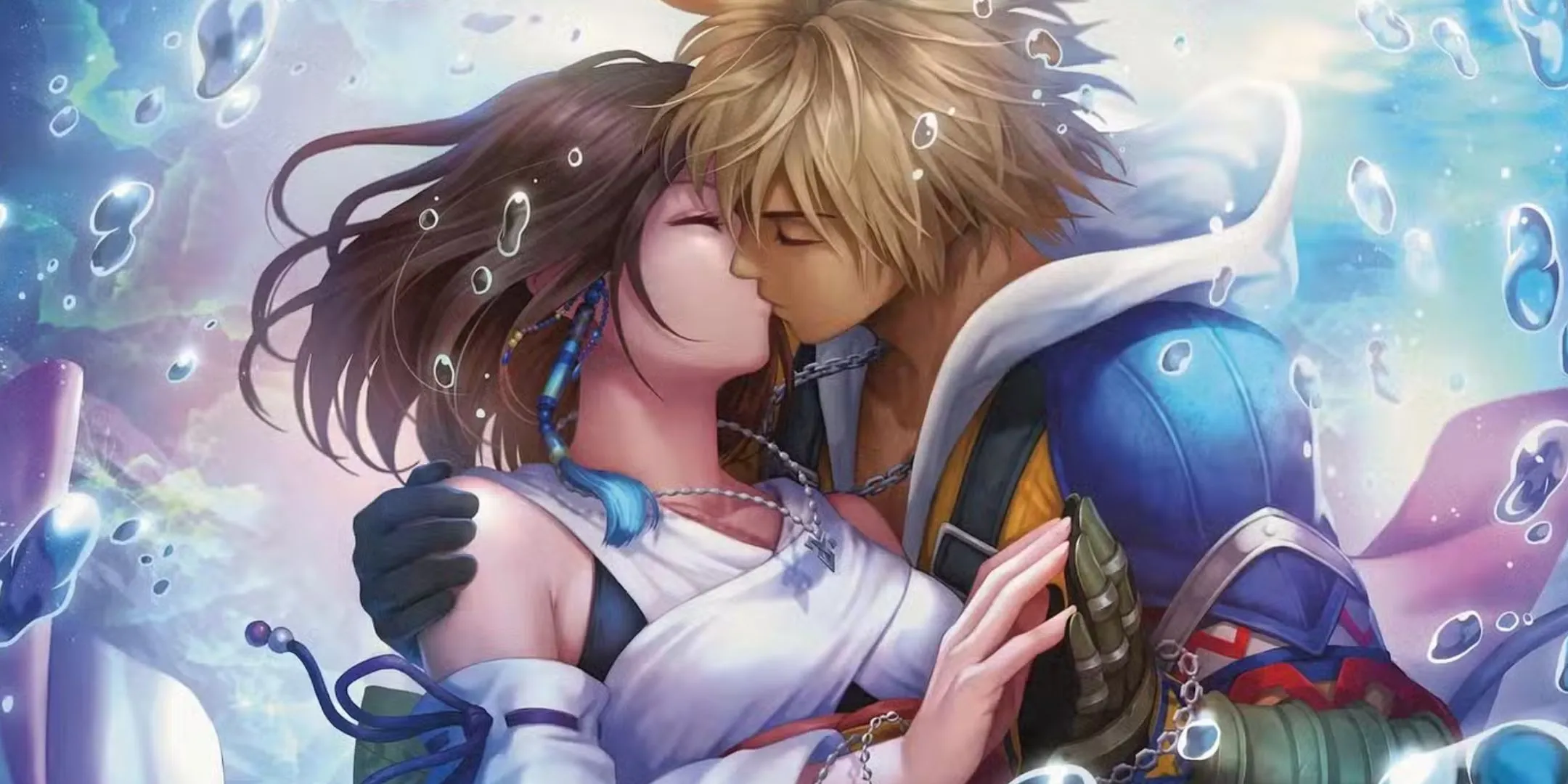 Artwork thẻ bài Magic The Gathering Universes Beyond Final Fantasy nổi bật Tidus và Yuna