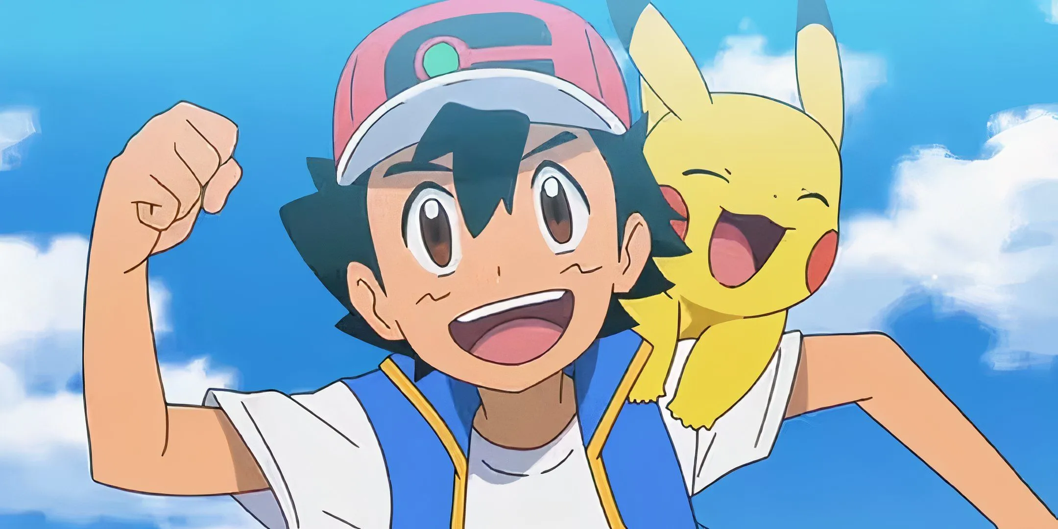 Ash chạy vui vẻ với Pikachu trên vai trong anime Pokémon, thể hiện tinh thần phấn đấu để trở thành &quot;một trong những người giỏi nhất&quot;.