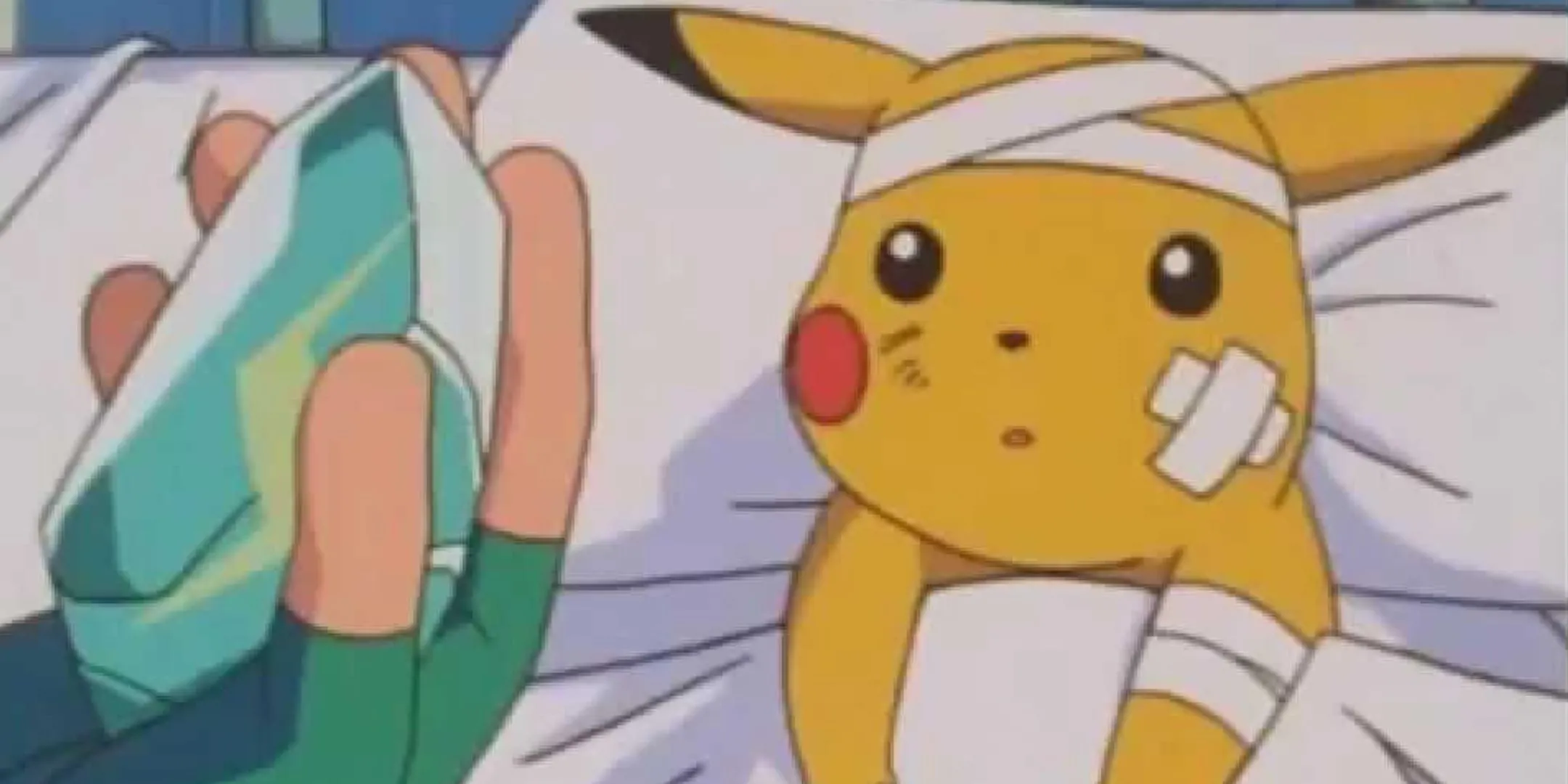 Ash giơ Thunder Stone về phía Pikachu đang nằm trên giường, minh họa quá trình tiến hóa Pokémon.