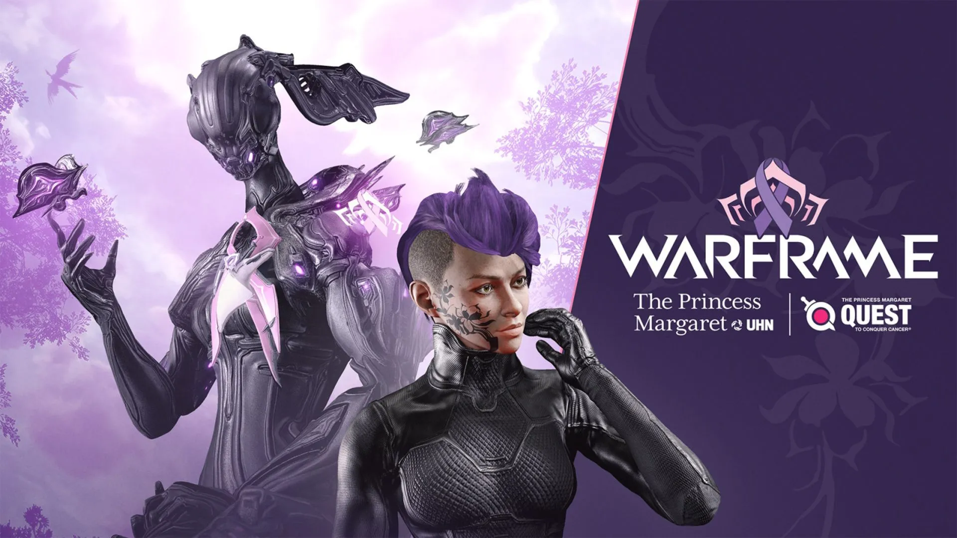 Banner chiến dịch Quest to Conquer Cancer 2024 trong Warframe, minh chứng cho tấm lòng vàng của cộng đồng game thủ.
