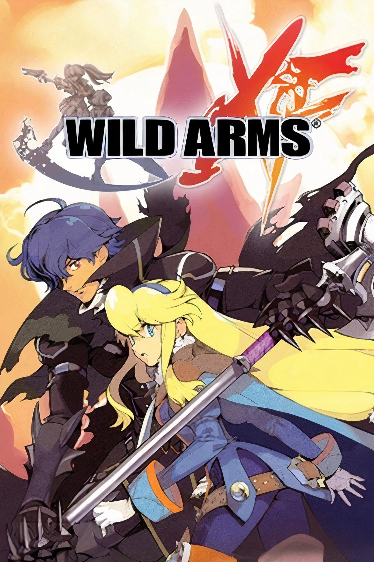 Bìa game Wild Arms XF với nhân vật chính và bối cảnh