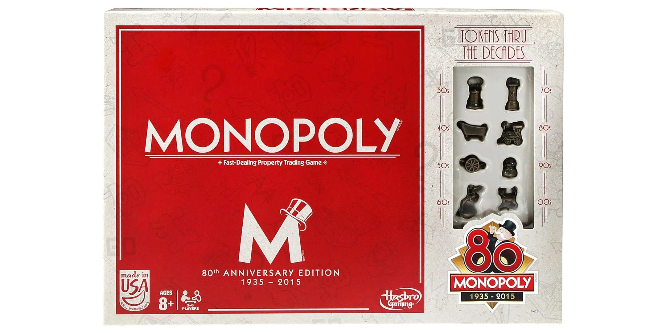 Bìa hộp phiên bản kỷ niệm 80 năm của Monopoly, game hội đồng nổi tiếng với luật Free Parking thường bị hiểu sai.