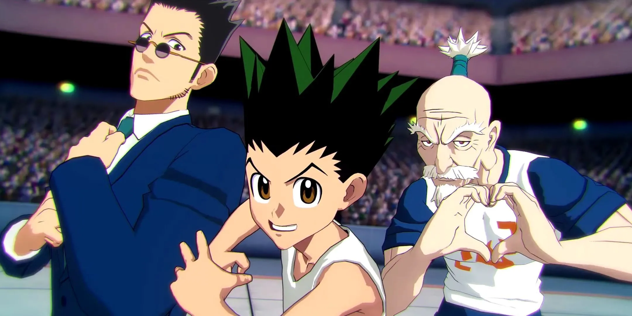 Bộ ba Leorio, Gon và Netero cùng chiến đấu trong Hunter x Hunter: Nen x Impact, minh họa cơ chế tag-team.