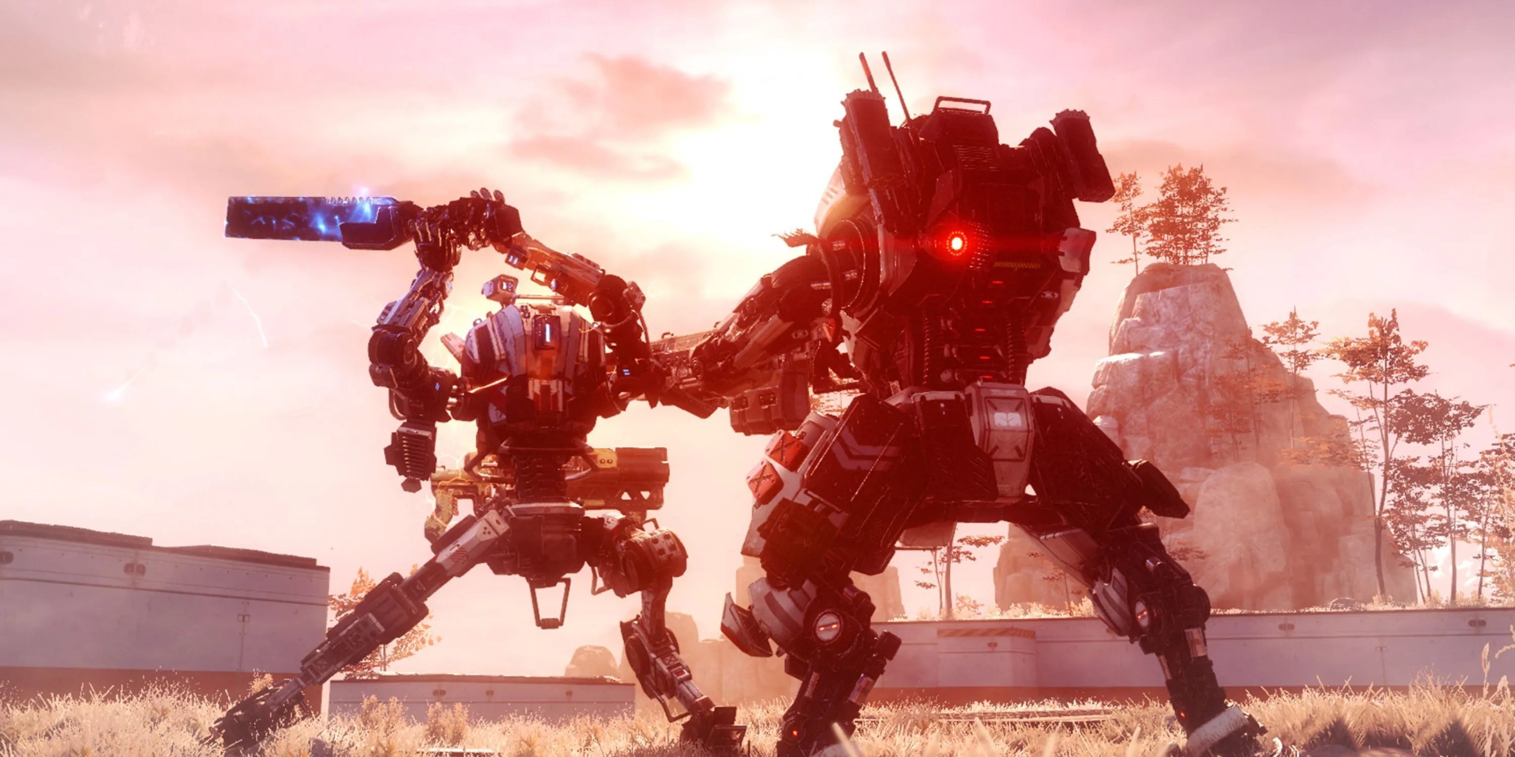 Cảnh chiến đấu kịch tính giữa các robot Mech trong game bắn súng Titanfall 2
