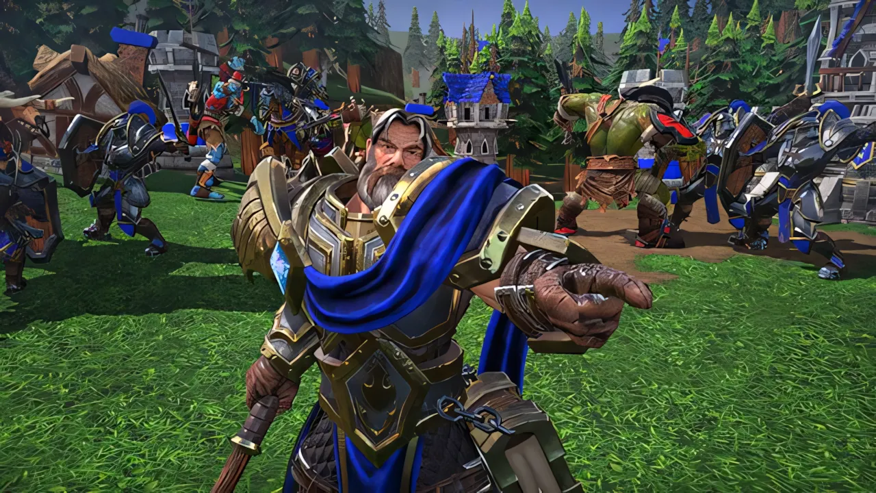 Cảnh gameplay trong Warcraft III: Reforged với các đơn vị quân và môi trường chiến đấu