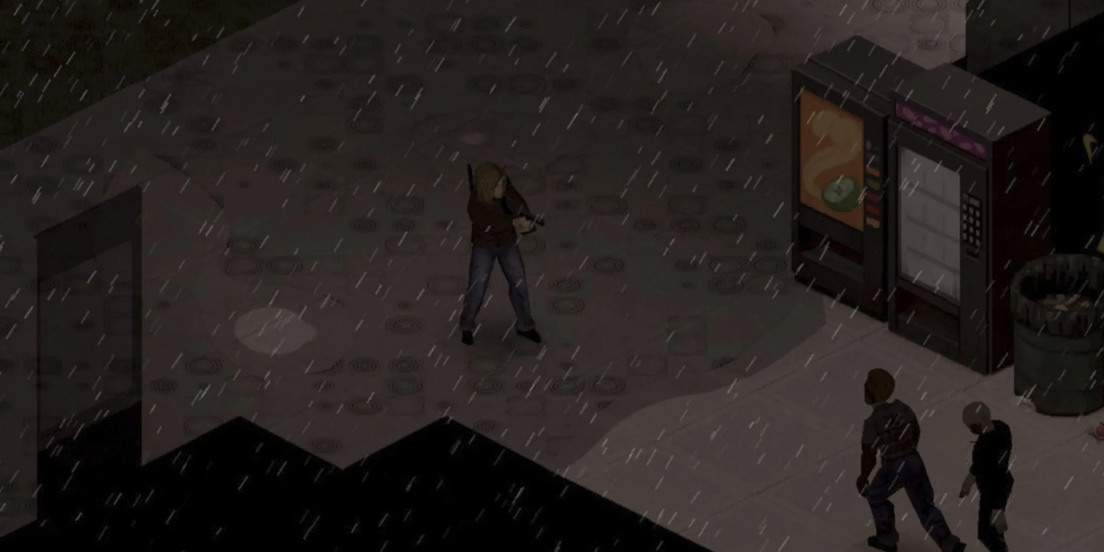 Cảnh người chơi khám phá khu vực bỏ hoang và đối mặt với mối đe dọa zombie trong Project Zomboid.
