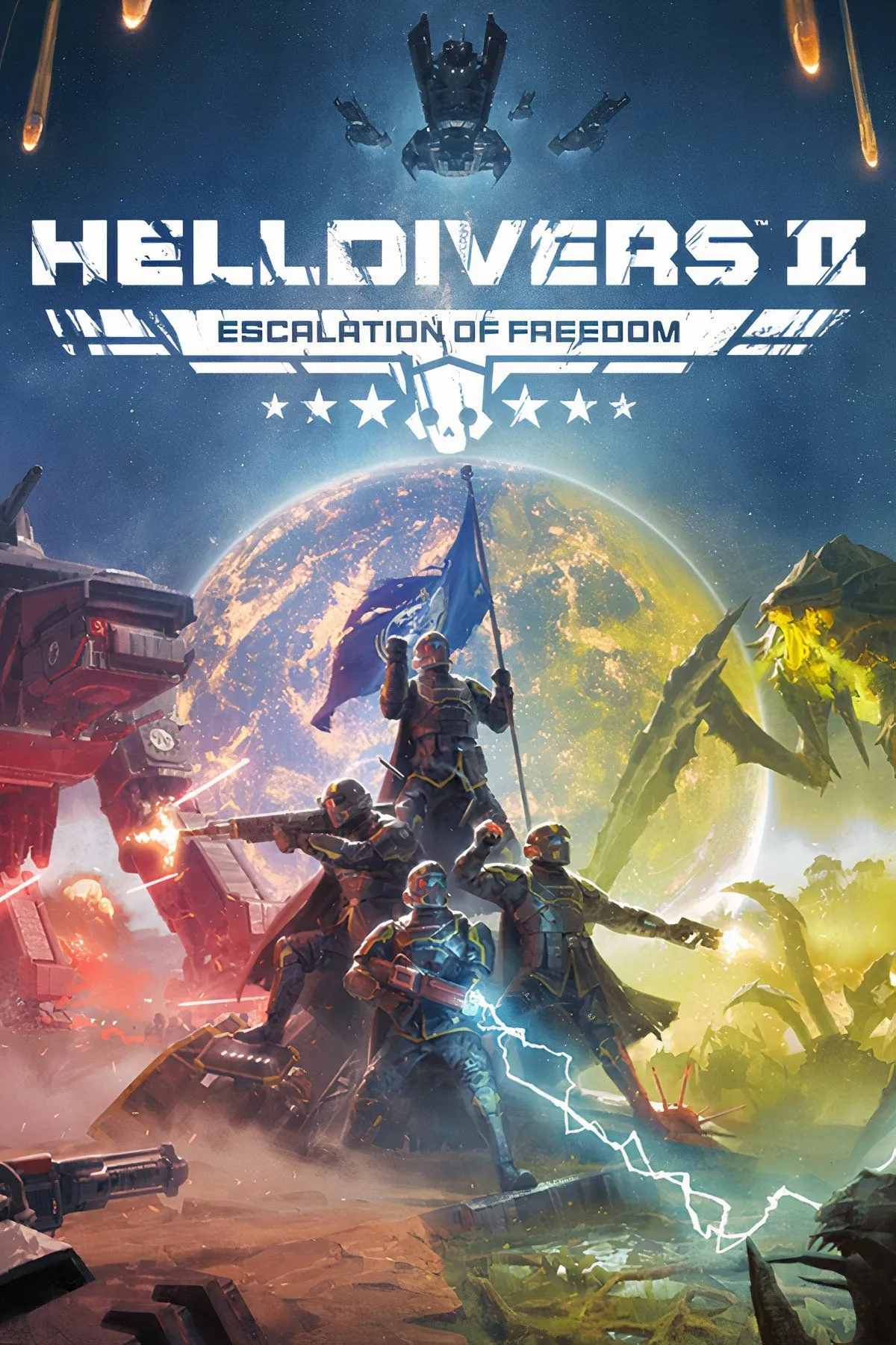 Cảnh nổ dữ dội và khói lửa trên chiến trường Helldivers 2 sau khi kích hoạt bom chùm.