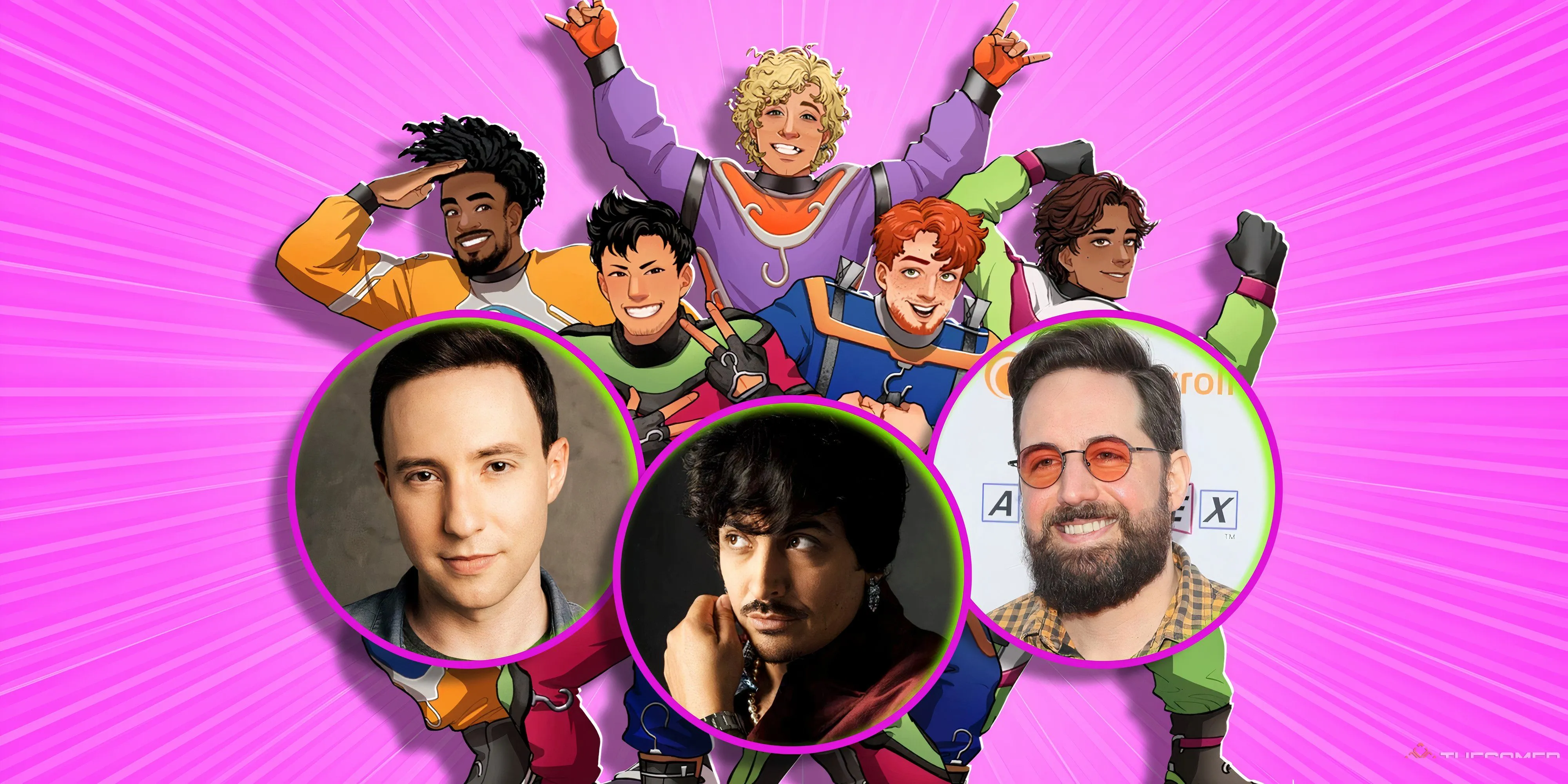 Diễn viên lồng tiếng Robbie Daymond (vai Sinclaire), Max Mittelman và Ray Chase tạo dáng trước The Hanks trong game hẹn hò Date Everything!