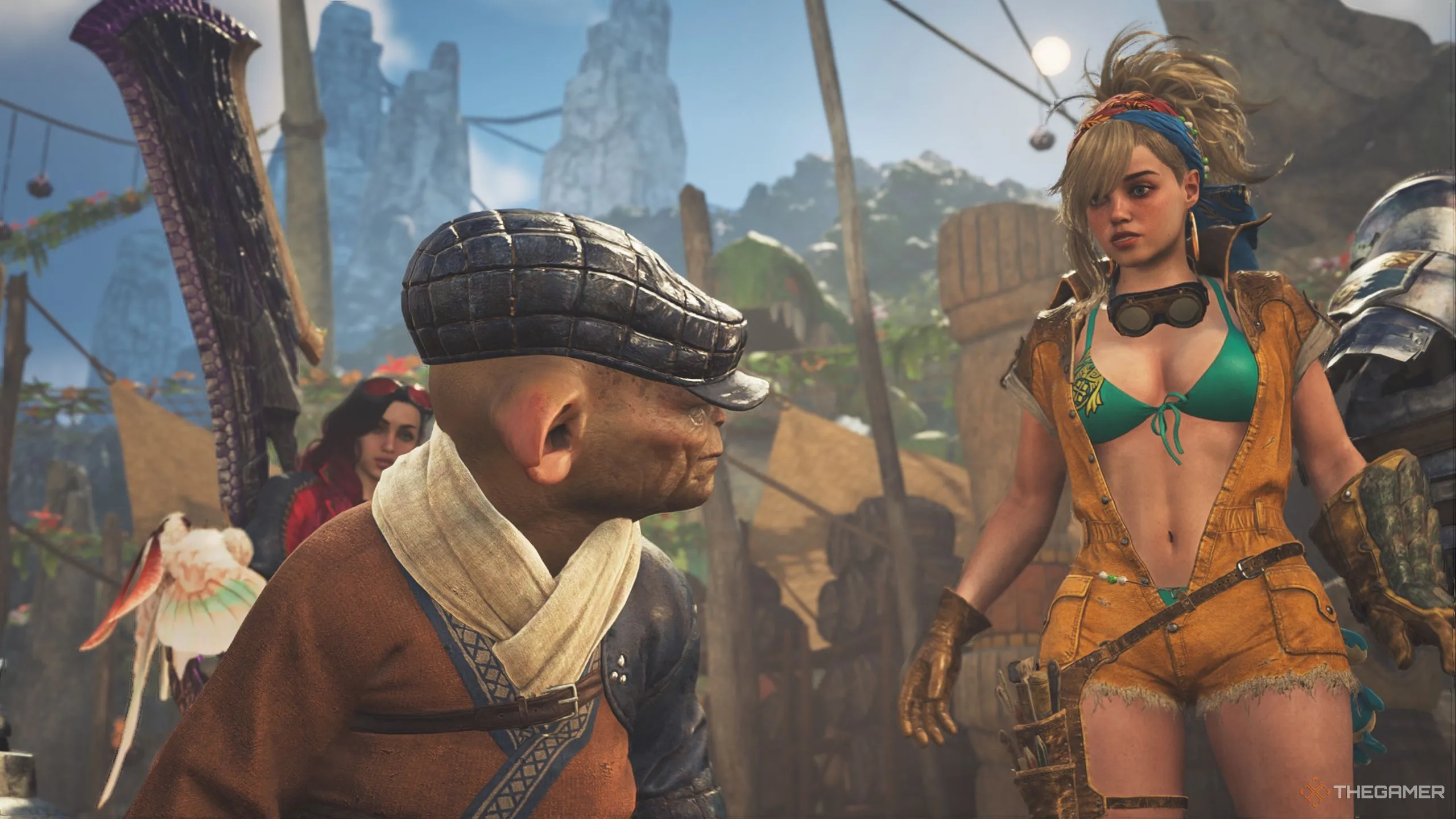 Gemma và Thợ Rèn đang cùng chế tạo trang bị mới bằng Flamefete Ticket trong sự kiện Monster Hunter Wilds.