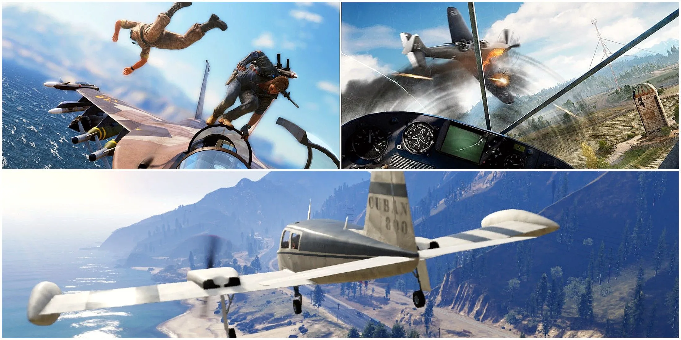 Hình ảnh tổng hợp các game thế giới mở cho phép người chơi lái máy bay và phương tiện
